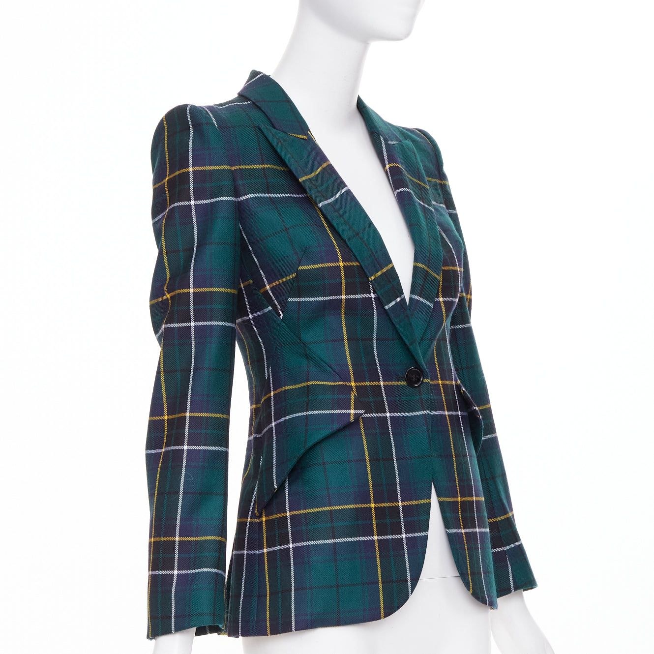 Women's Alexander McQueen wool tartan pointed shoulder blazer