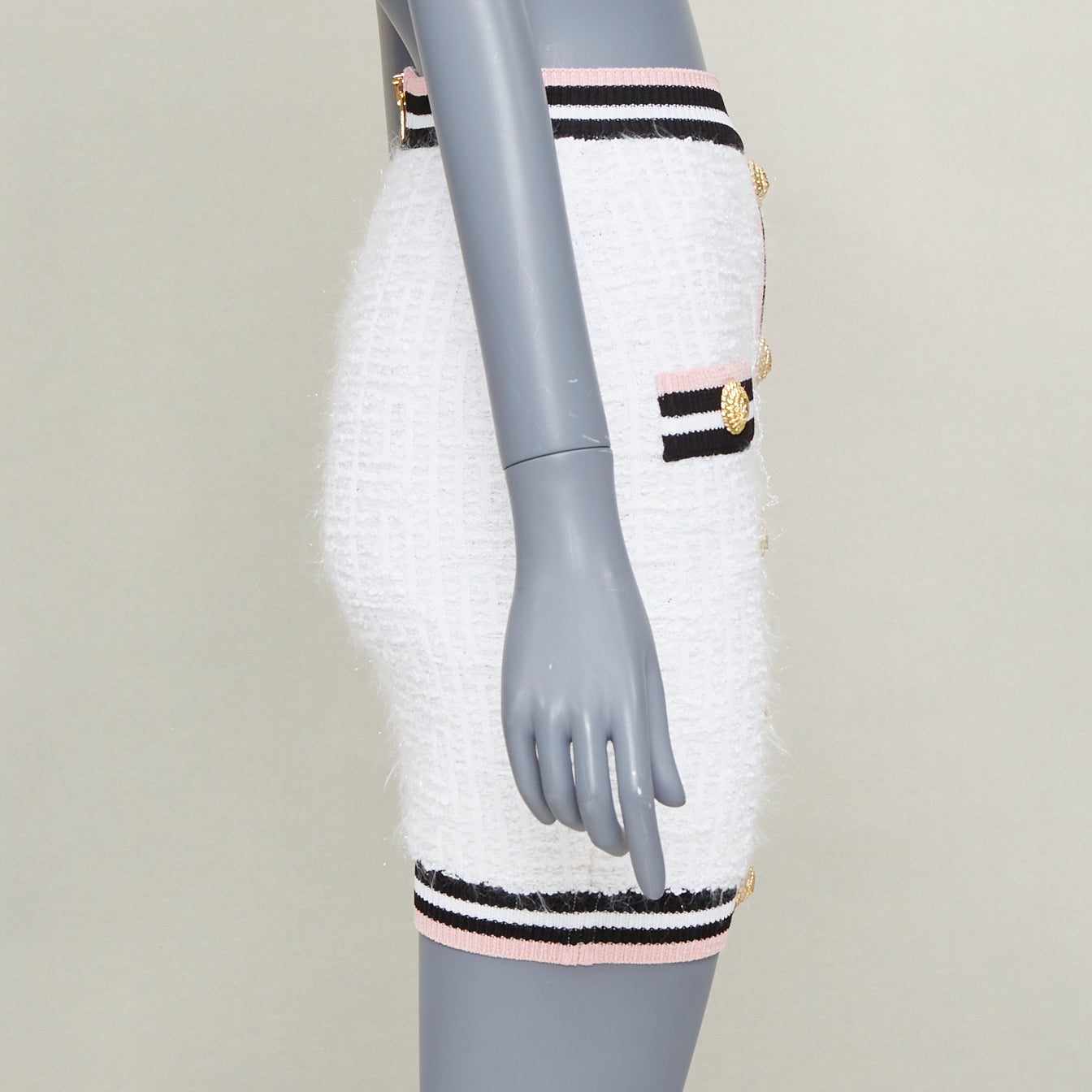 Women's Balmain knit tweed striped border lion button skirt