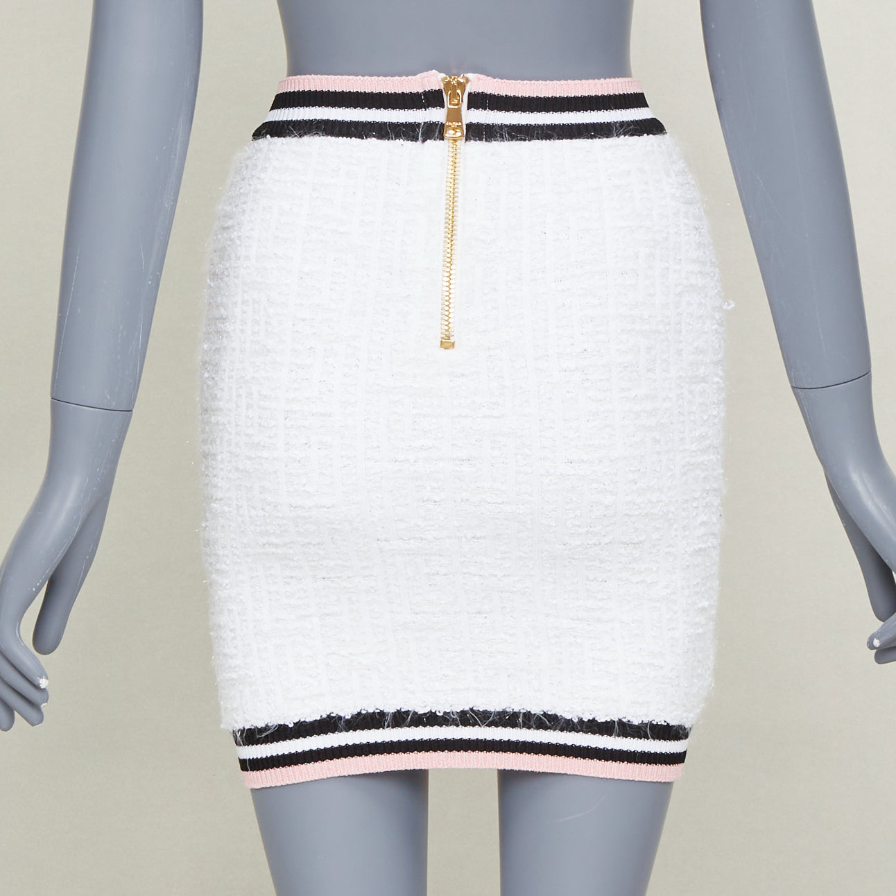 Women's Balmain knit tweed striped border lion button skirt