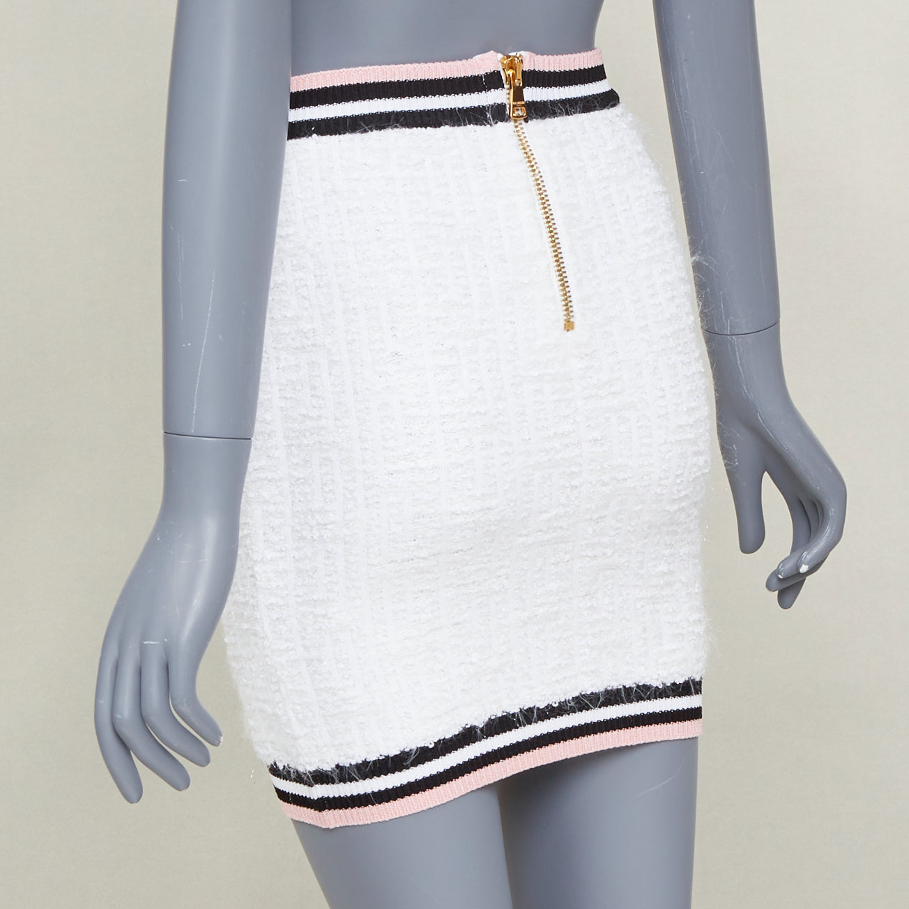 Women's Balmain knit tweed striped border lion button skirt