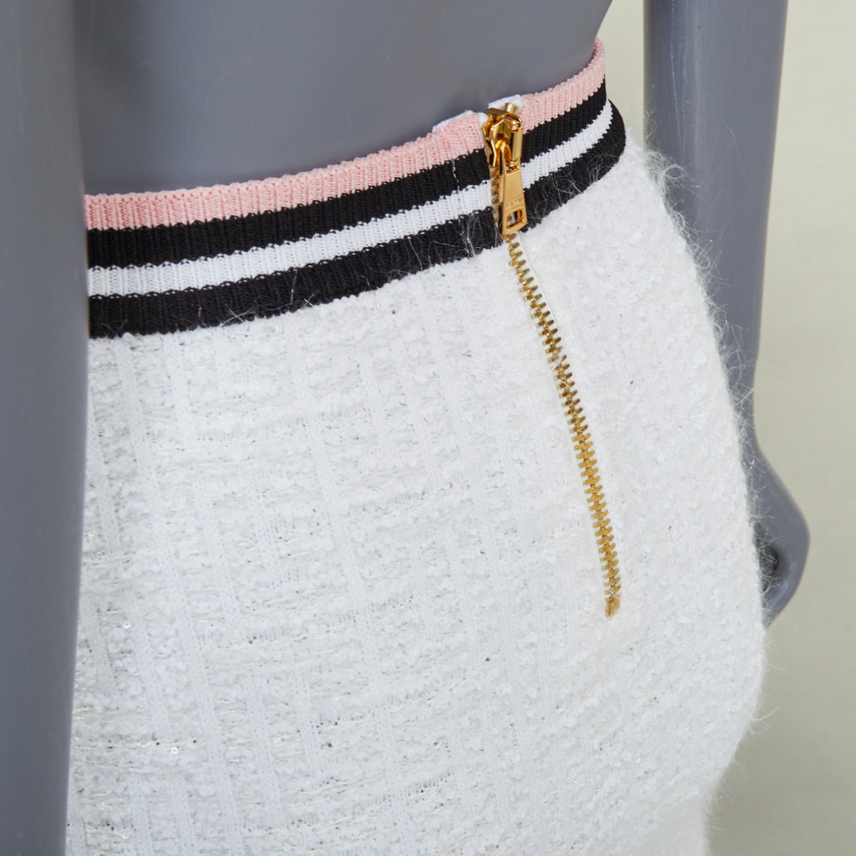 Women's Balmain knit tweed striped border lion button skirt
