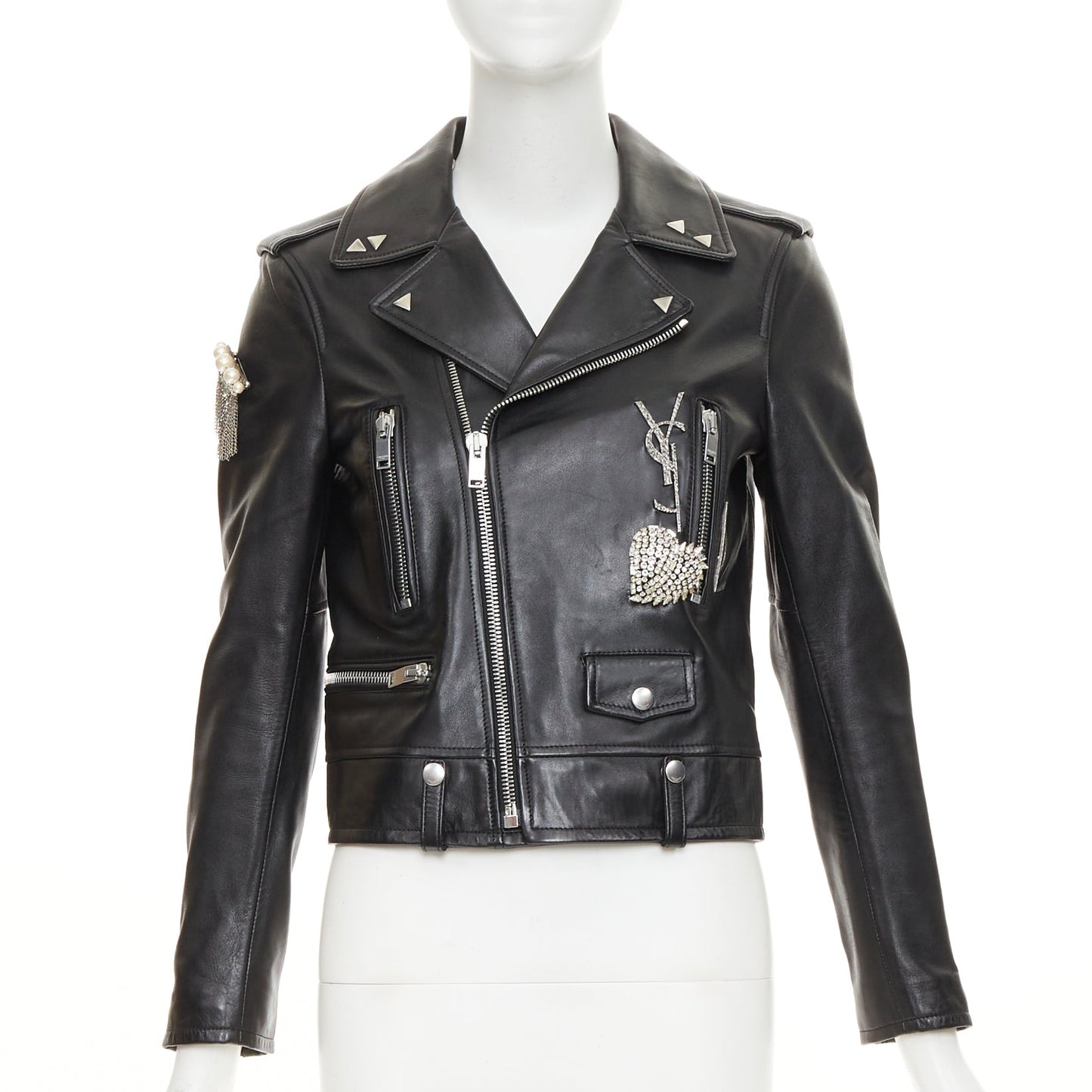 Women's Saint Laurent Pearl Heart embellished leather jacket
