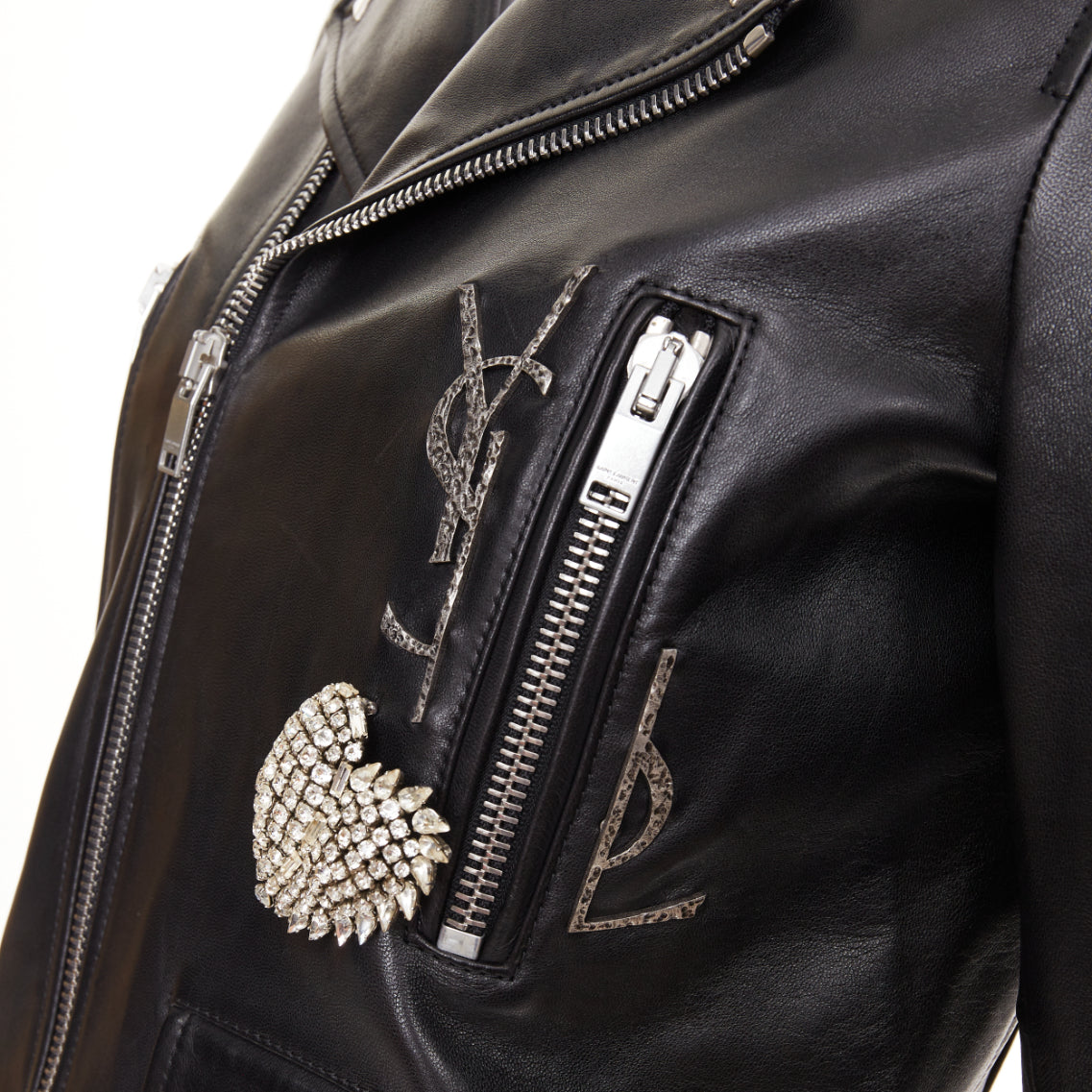 Women's Saint Laurent Pearl Heart embellished leather jacket