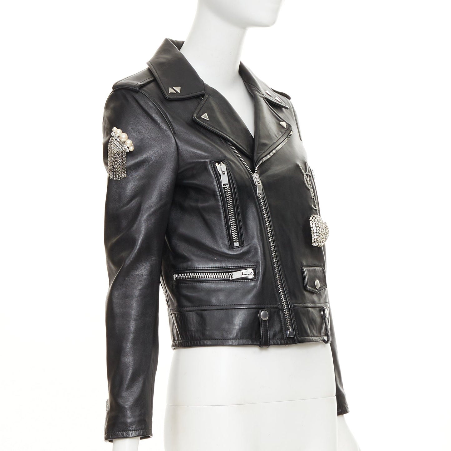 Women's Saint Laurent Pearl Heart embellished leather jacket