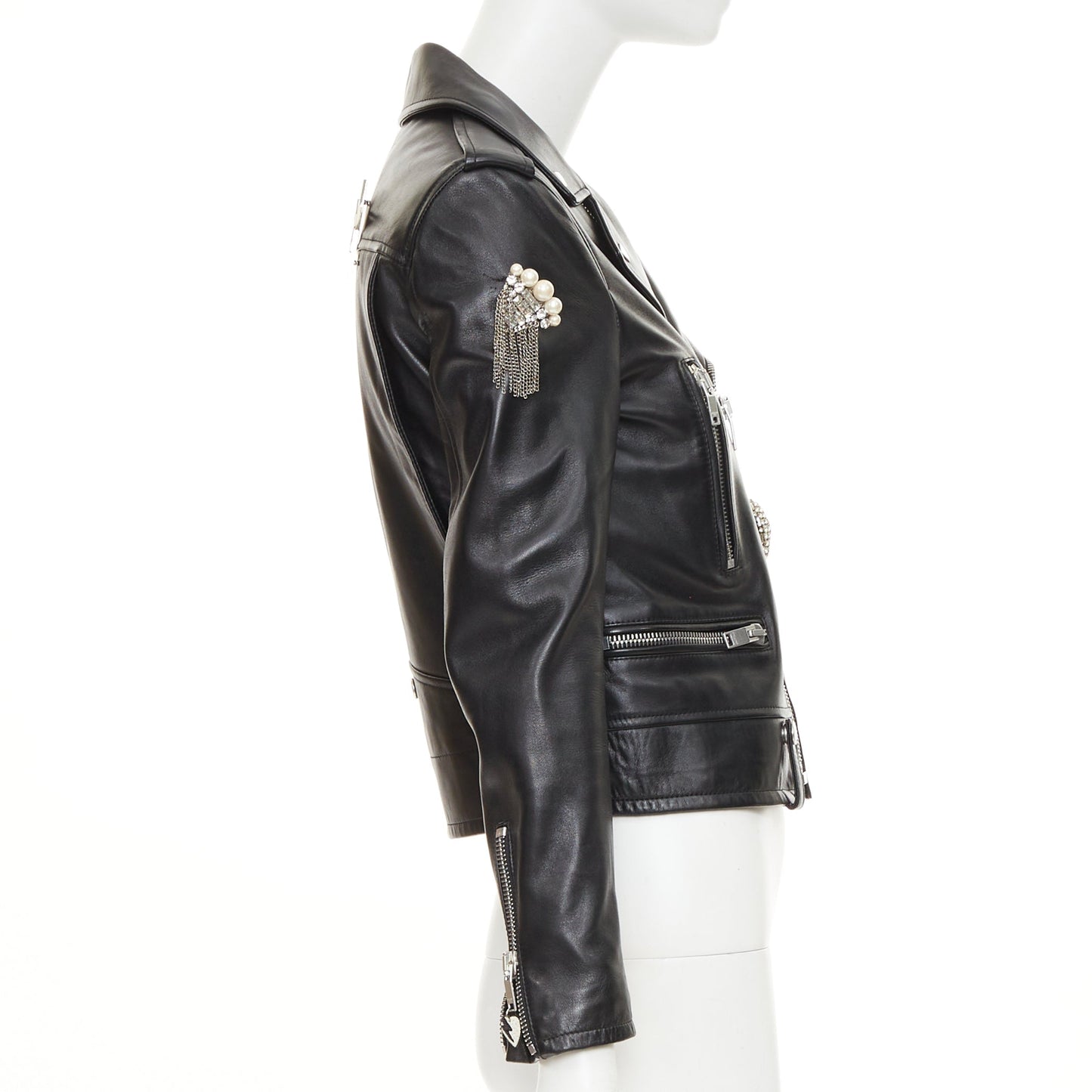 Women's Saint Laurent Pearl Heart embellished leather jacket