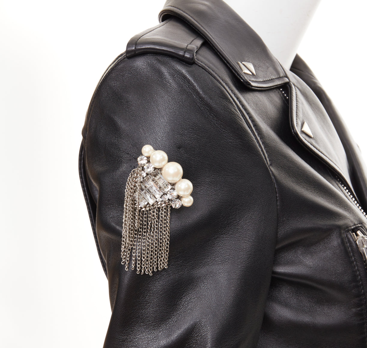 Women's Saint Laurent Pearl Heart embellished leather jacket