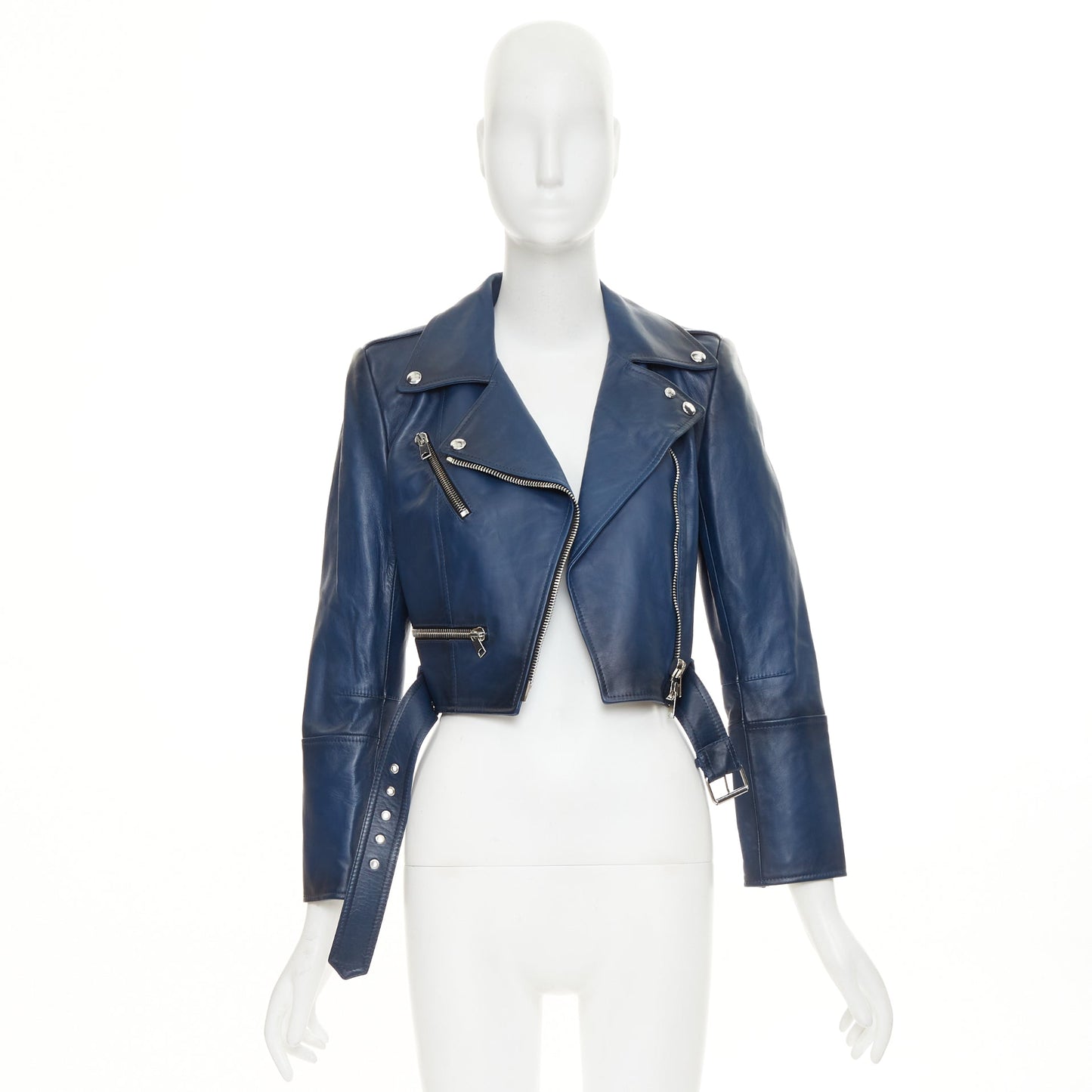 Women's Alexander McQueen asymmetric leather cropped biker jacket