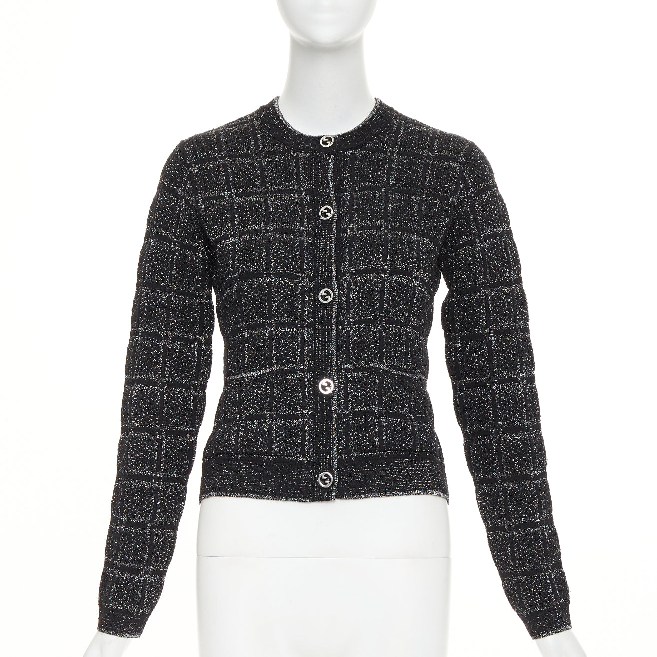 Women's Gucci metallic checked logo buttons cardigan