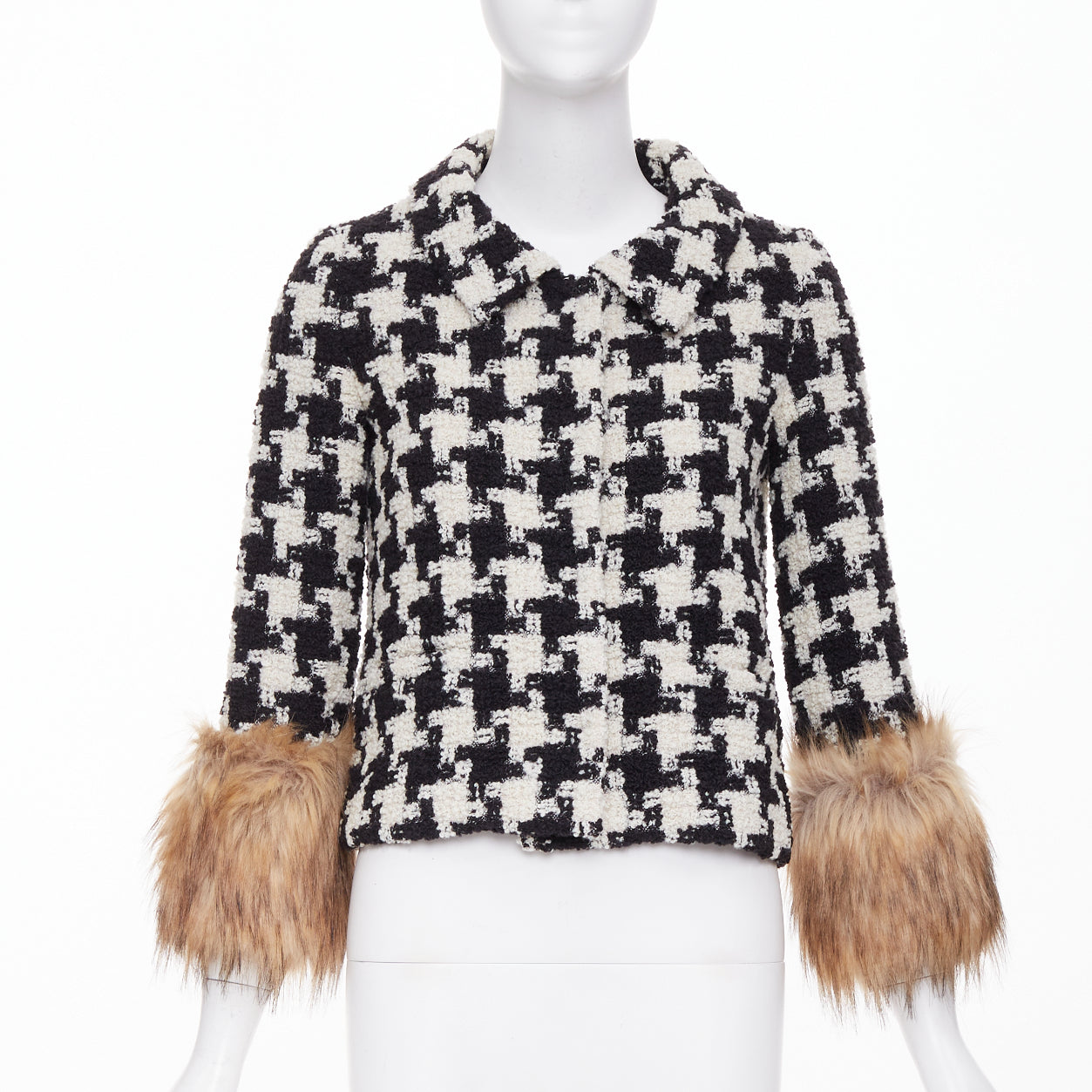Women's Valentino Mossi Faux Fur Houndstooth tweed jacket