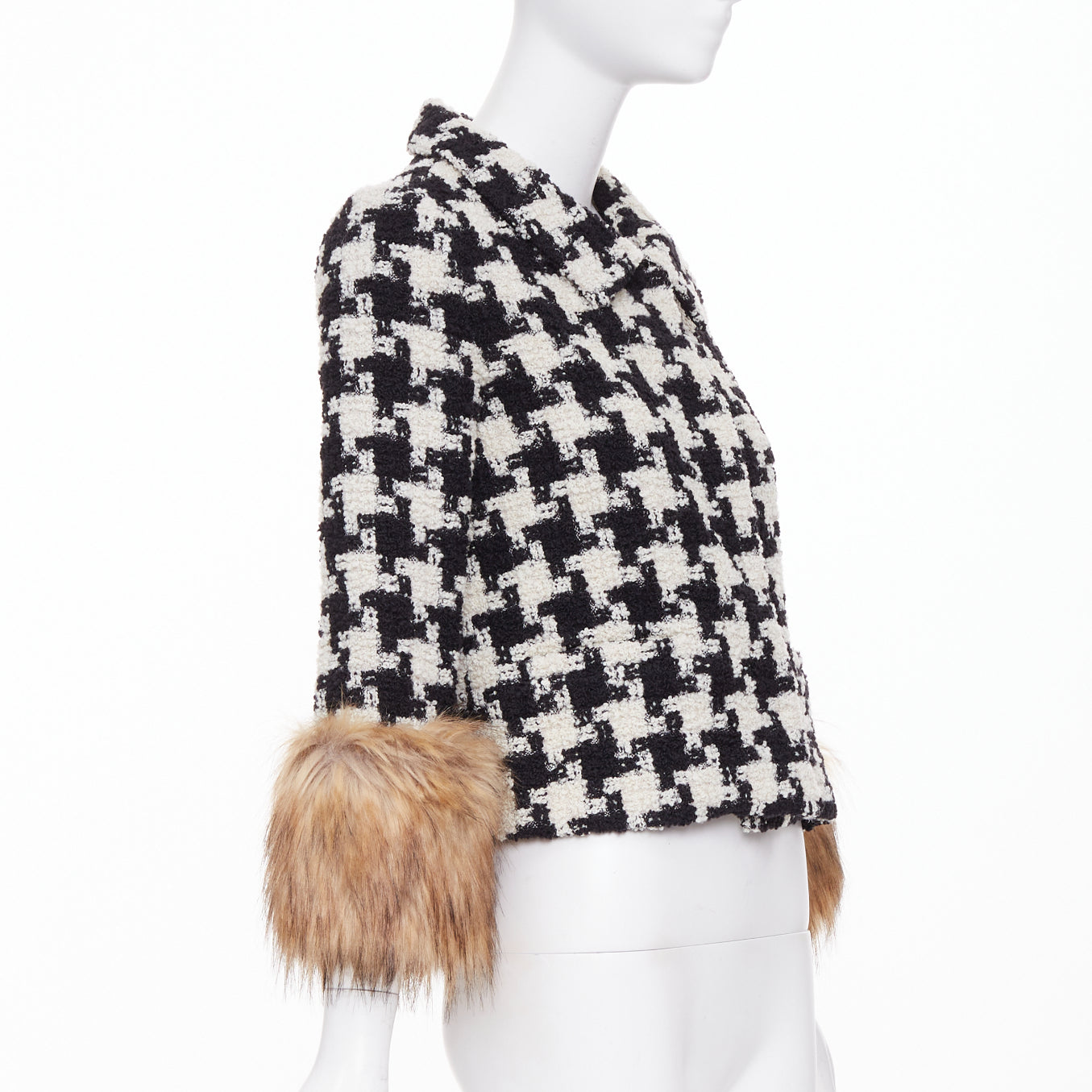 Women's Valentino Mossi Faux Fur Houndstooth tweed jacket