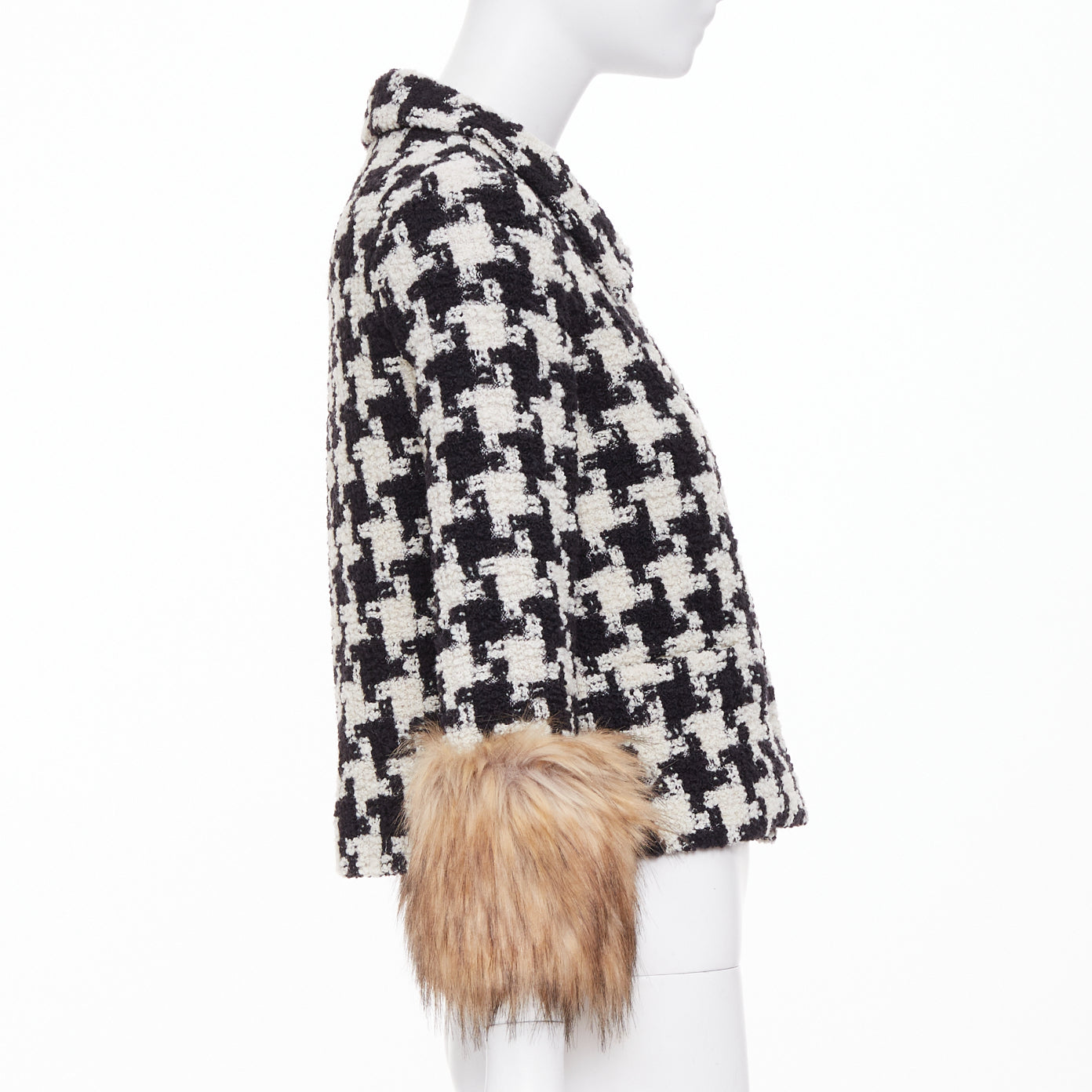 Women's Valentino Mossi Faux Fur Houndstooth tweed jacket