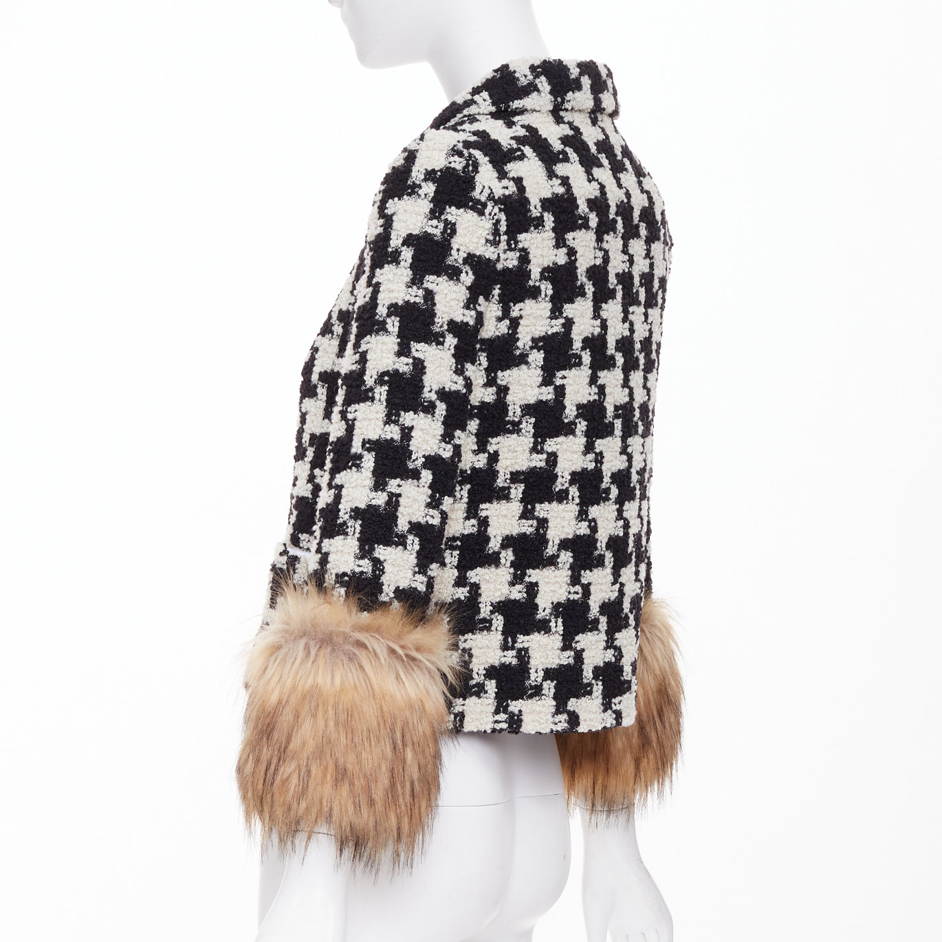 Women's Valentino Mossi Faux Fur Houndstooth tweed jacket