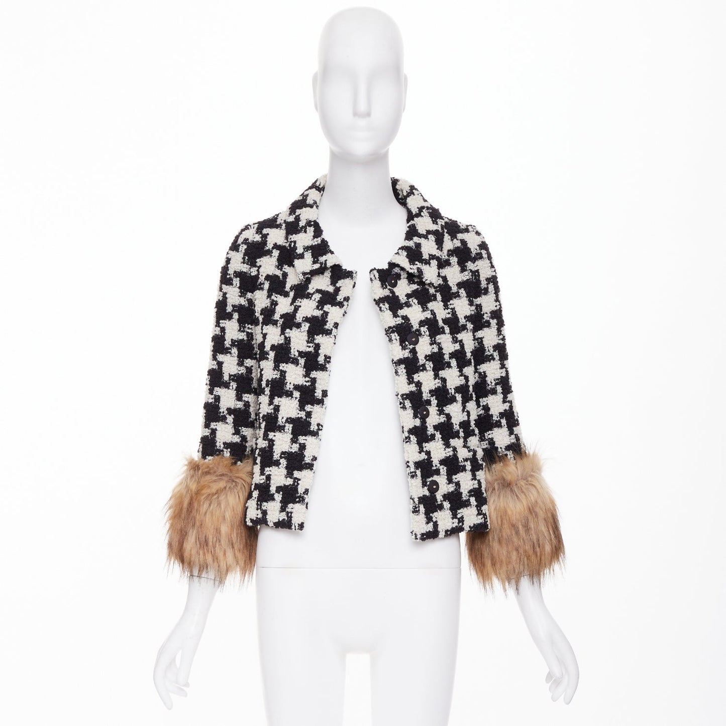 Women's Valentino Mossi Faux Fur Houndstooth tweed jacket