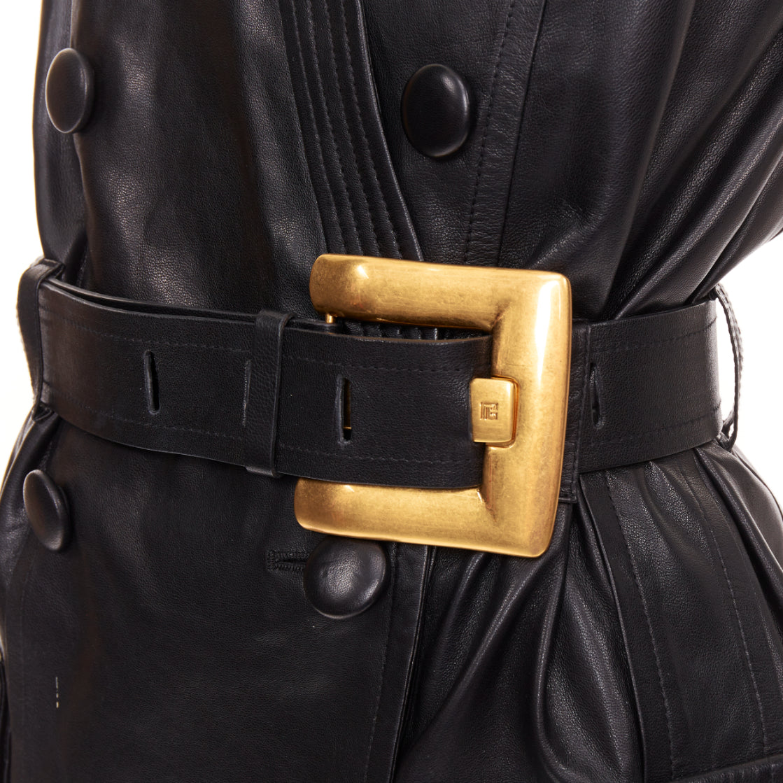Women's Balmain leather gold buckle belted dress