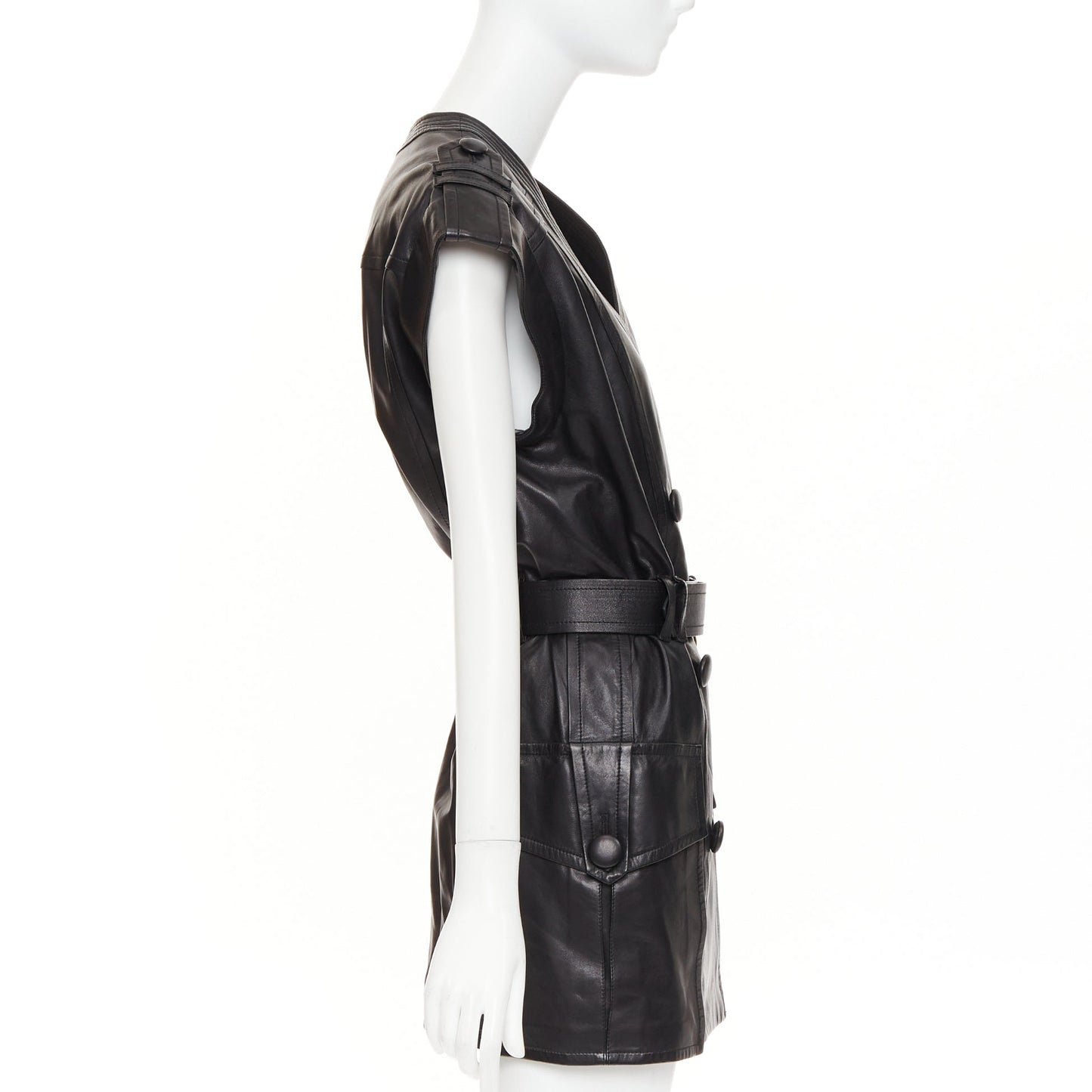 Women's Balmain leather gold buckle belted dress
