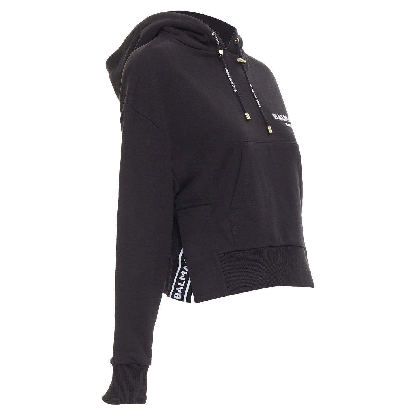 Women's Balmain cotton felt logo print side split hoodie
