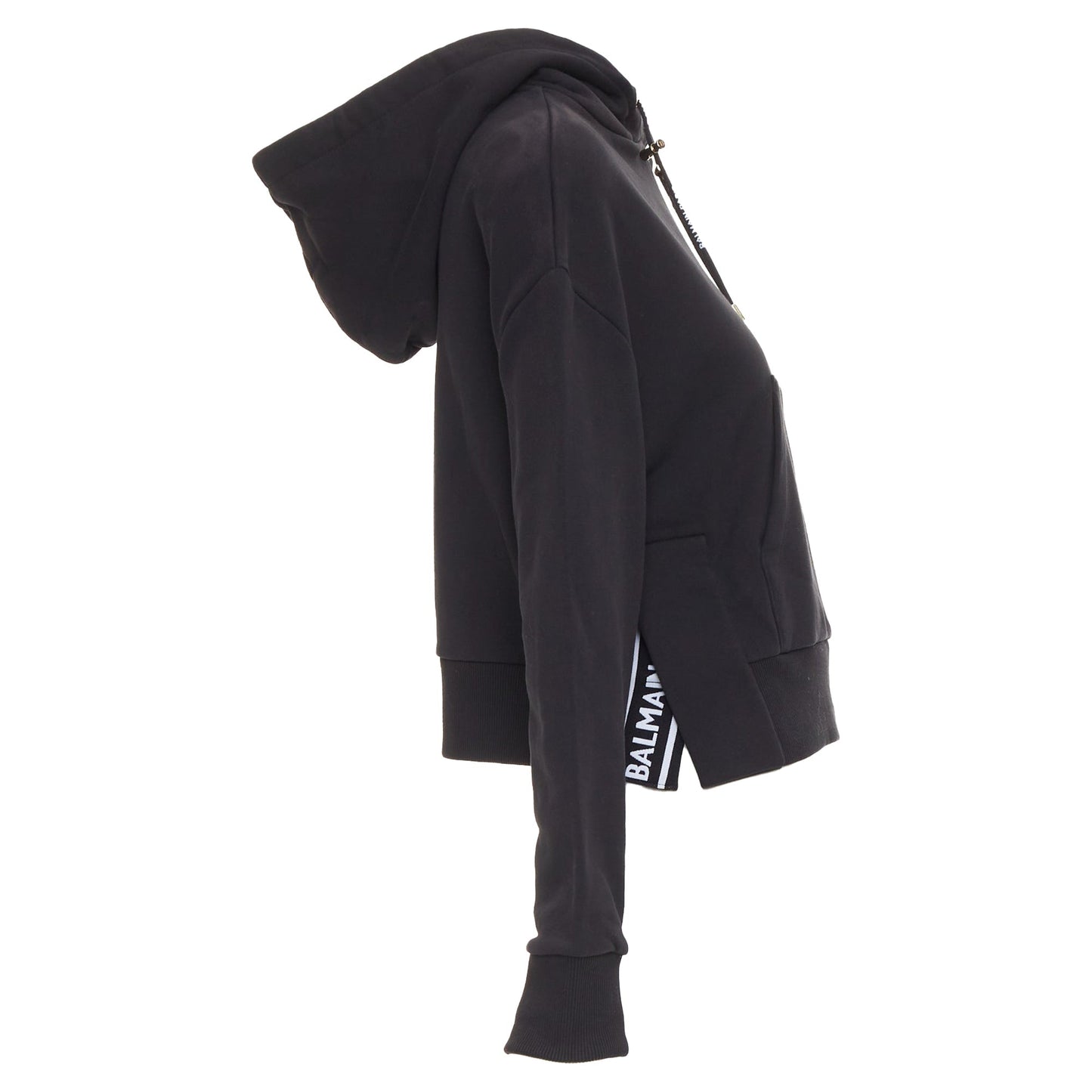 Women's Balmain cotton felt logo print side split hoodie