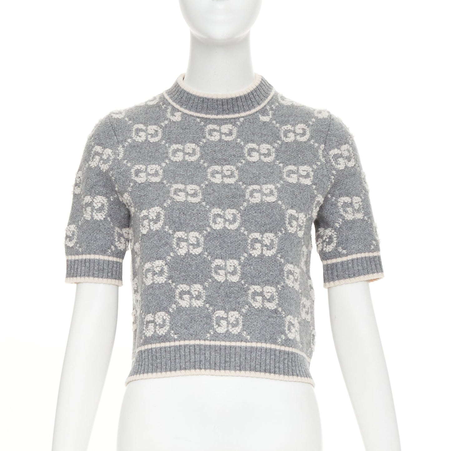 Women's Gucci wool GG monogram intarsia boucle crop sweater