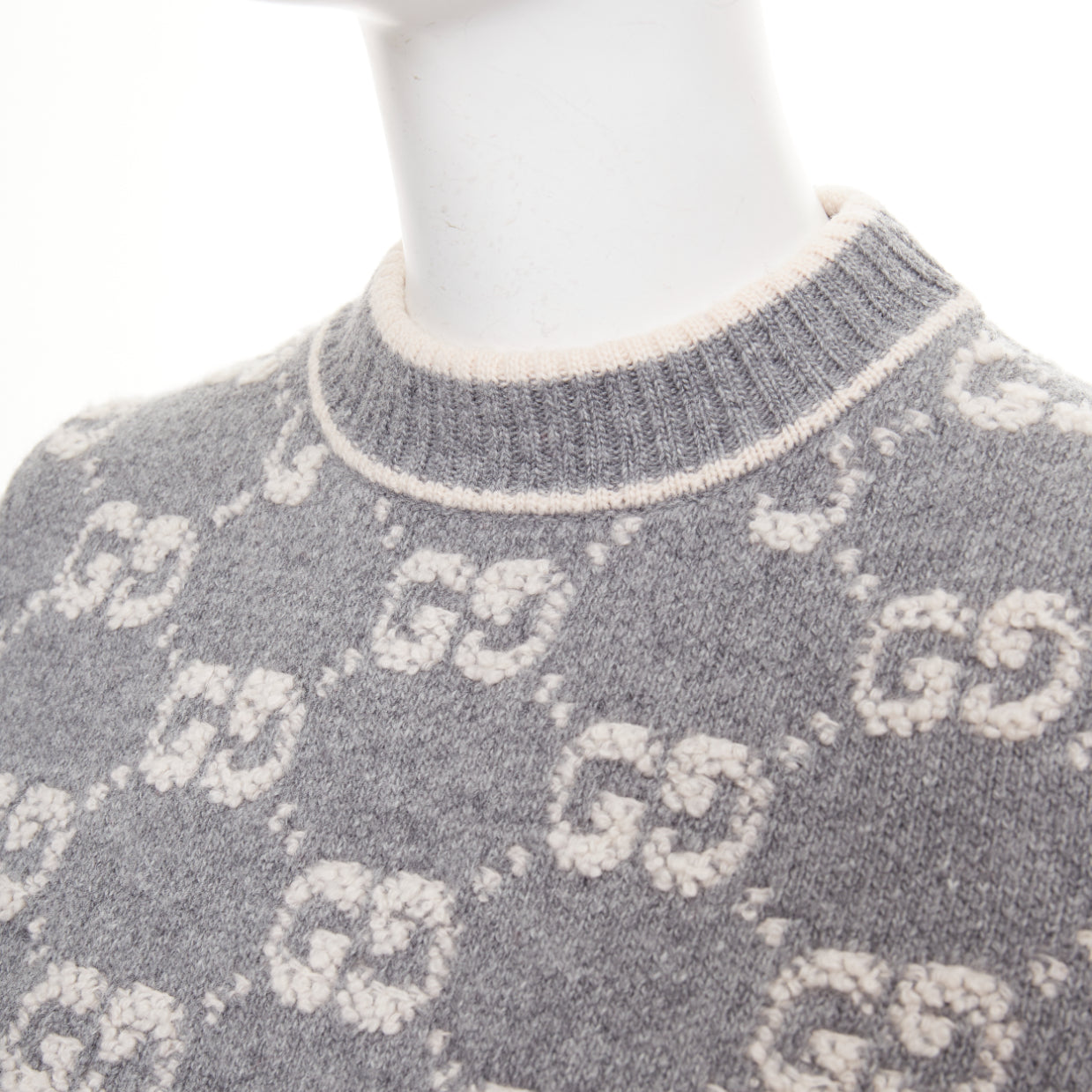Women's Gucci wool GG monogram intarsia boucle crop sweater