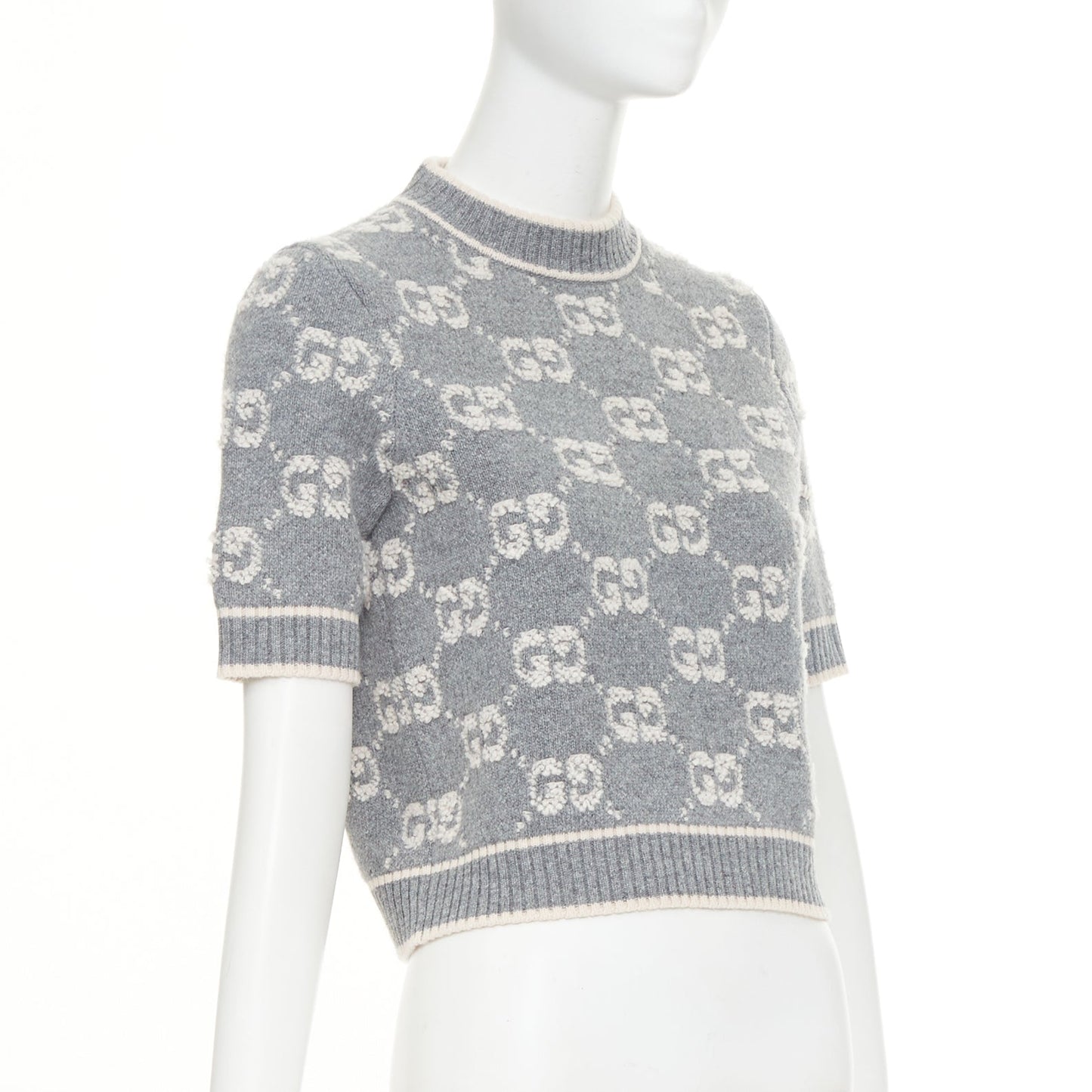 Women's Gucci wool GG monogram intarsia boucle crop sweater
