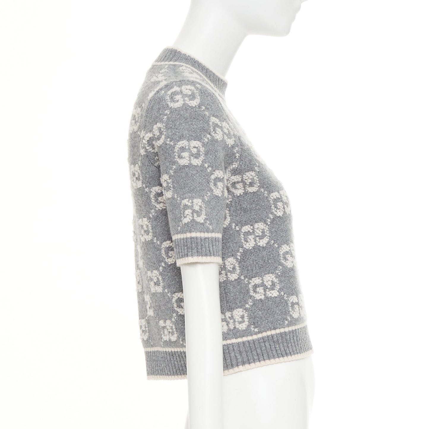 Women's Gucci wool GG monogram intarsia boucle crop sweater