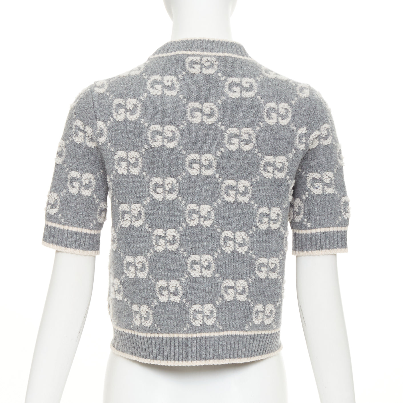 Women's Gucci wool GG monogram intarsia boucle crop sweater