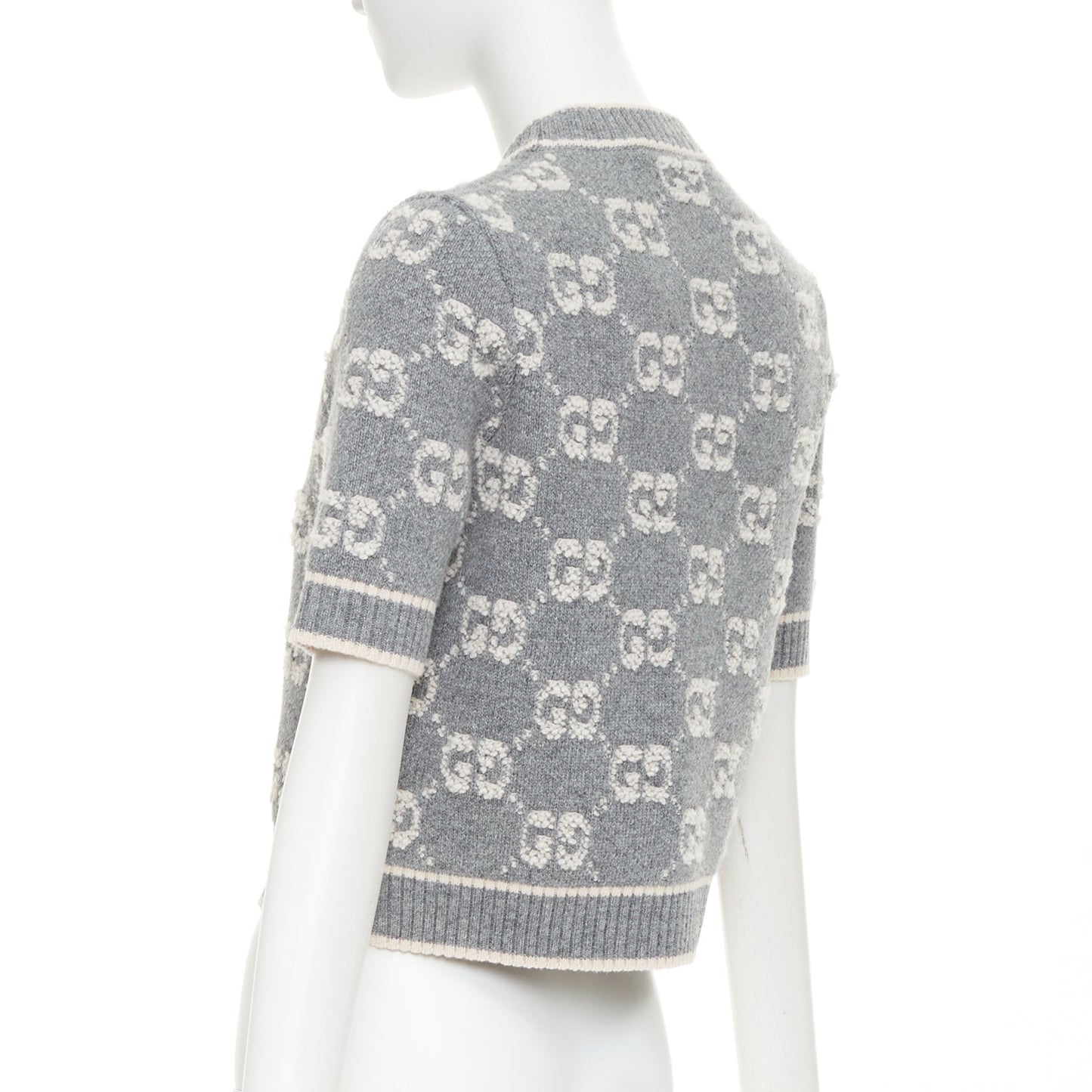 Women's Gucci wool GG monogram intarsia boucle crop sweater