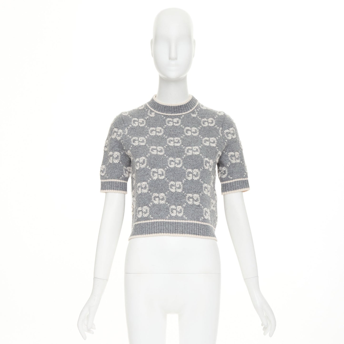 Women's Gucci wool GG monogram intarsia boucle crop sweater