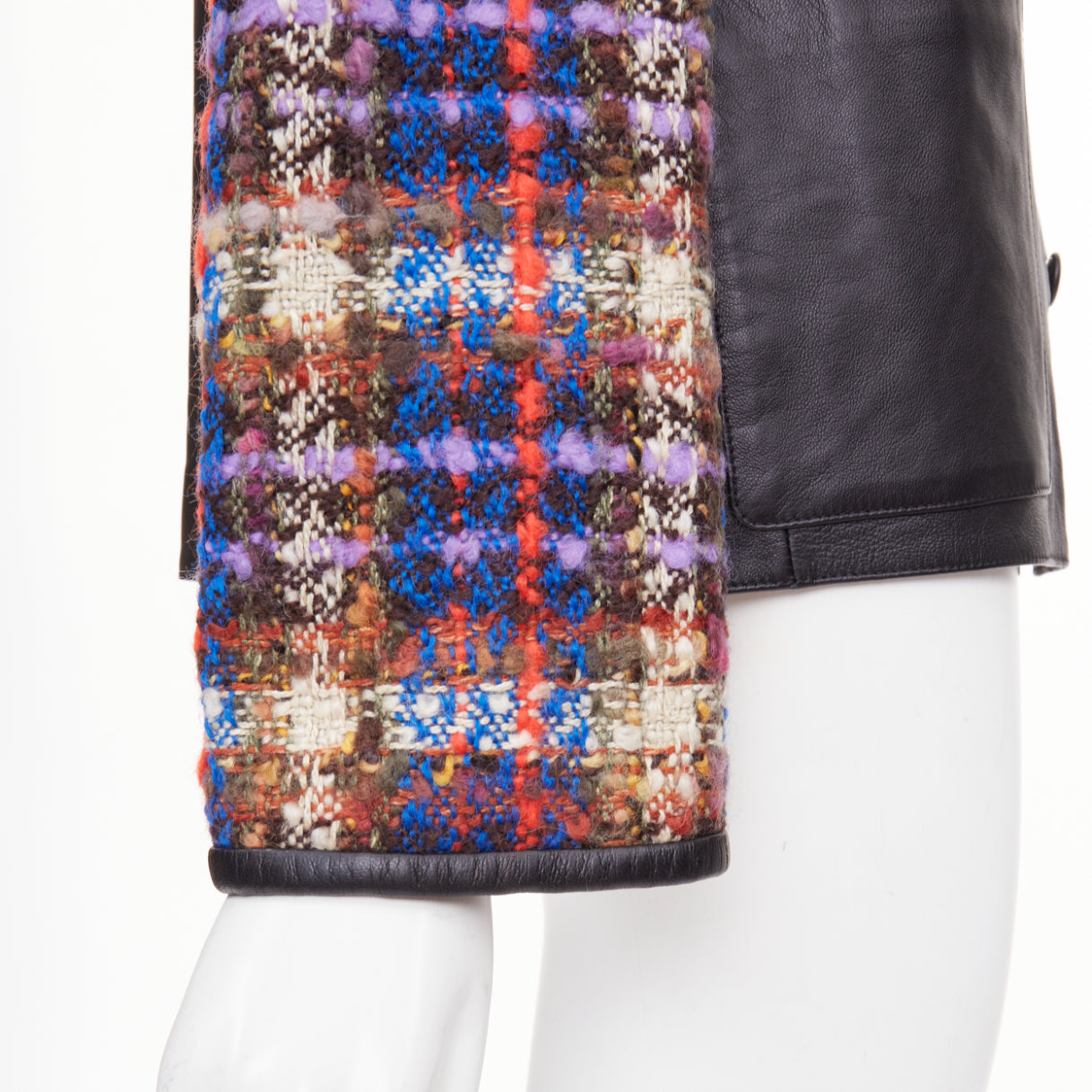 Women's Gucci Interlocking G Patch leather plaid sleeve jacket