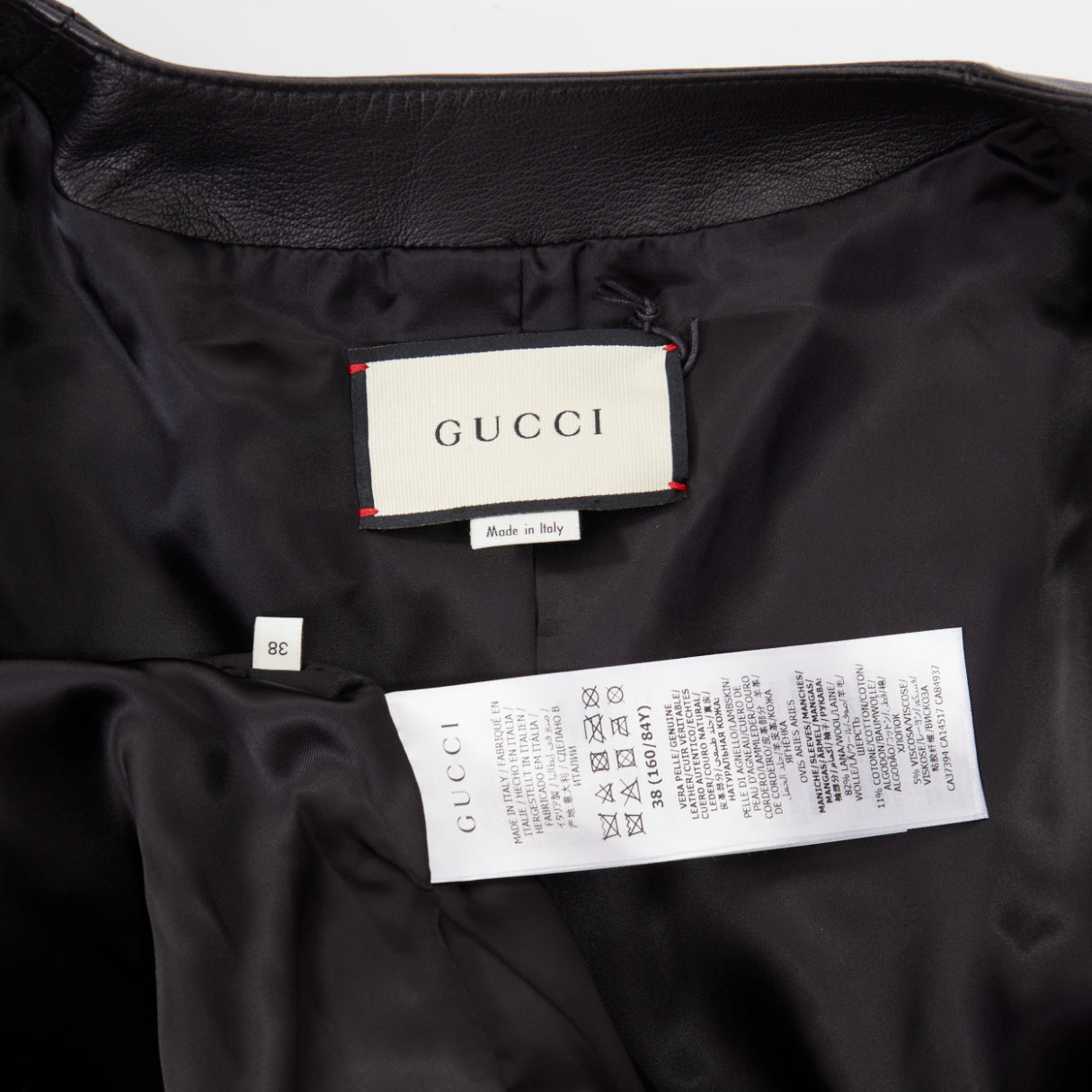 Women's Gucci Interlocking G Patch leather plaid sleeve jacket