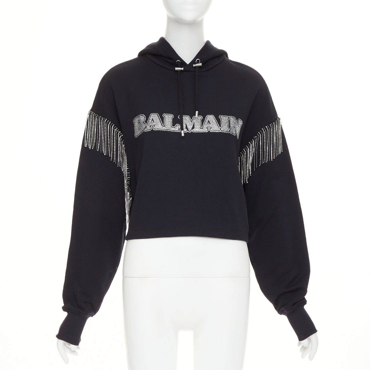Women's Balma crystal logo embellished fringe cropped hoodie