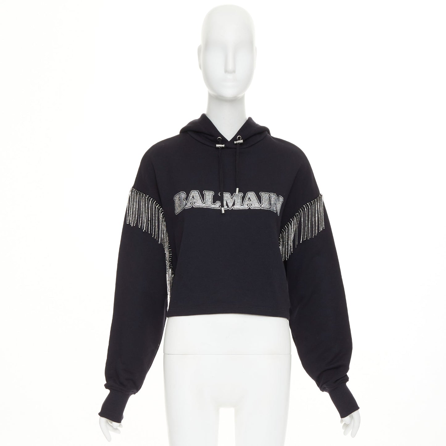Women's Balma crystal logo embellished fringe cropped hoodie