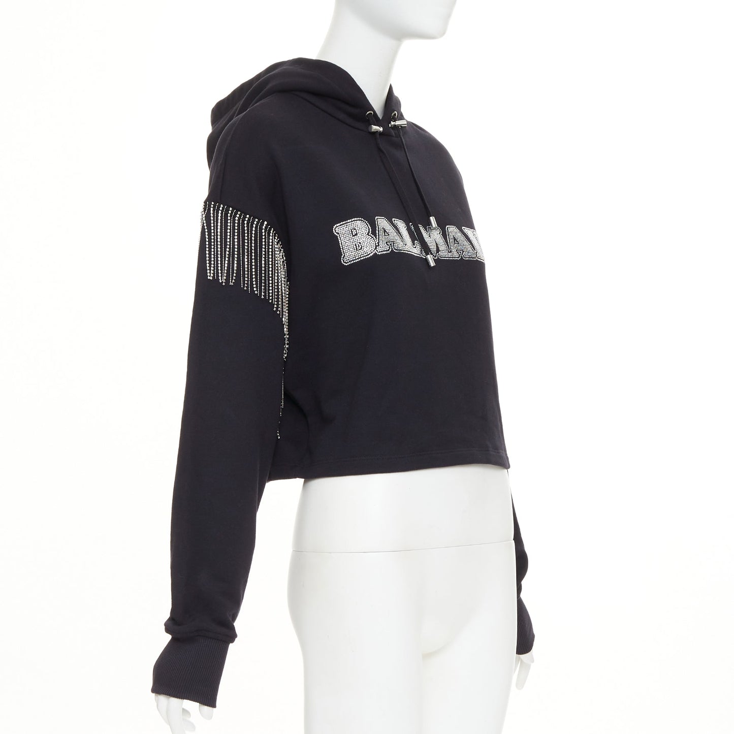 Women's Balma crystal logo embellished fringe cropped hoodie