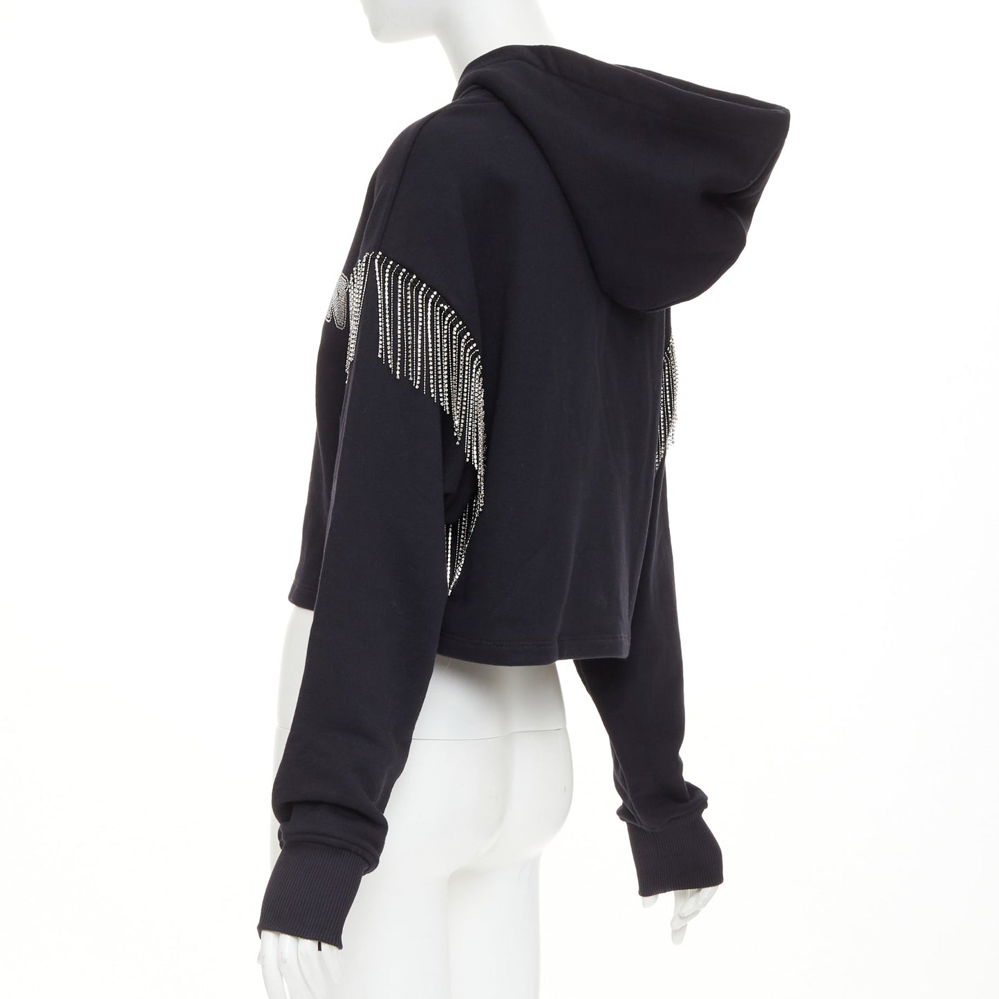 Women's Balma crystal logo embellished fringe cropped hoodie