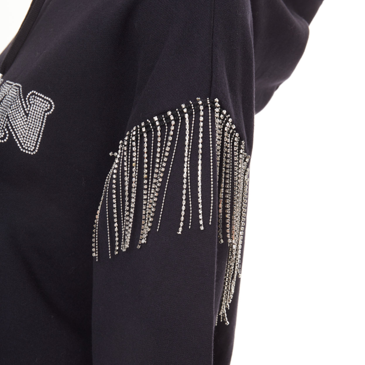 Women's Balma crystal logo embellished fringe cropped hoodie