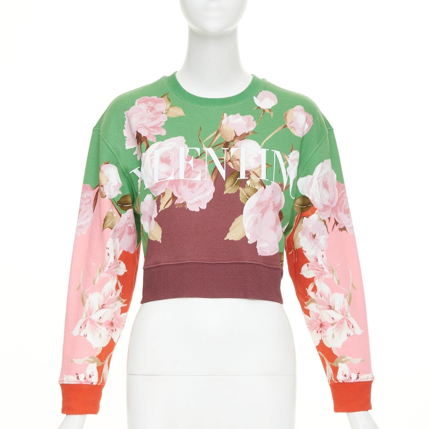 Women's Valentino logo colorblock cotton crop sweatshirt