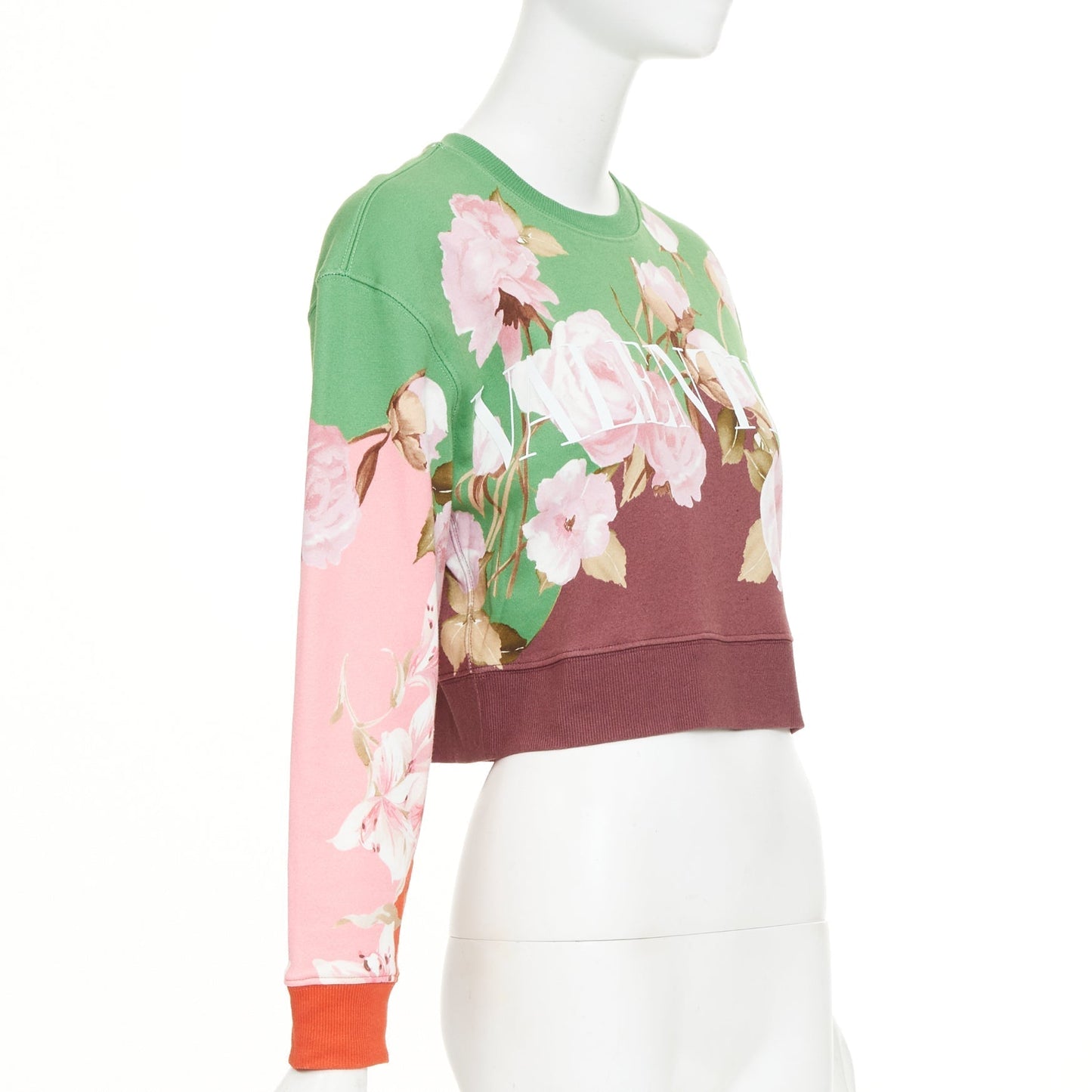 Women's Valentino logo colorblock cotton crop sweatshirt