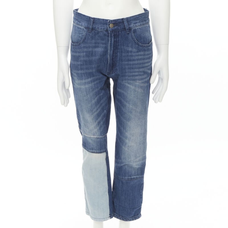 Men's Maison Margiela washed denim patchwork cropped jeans