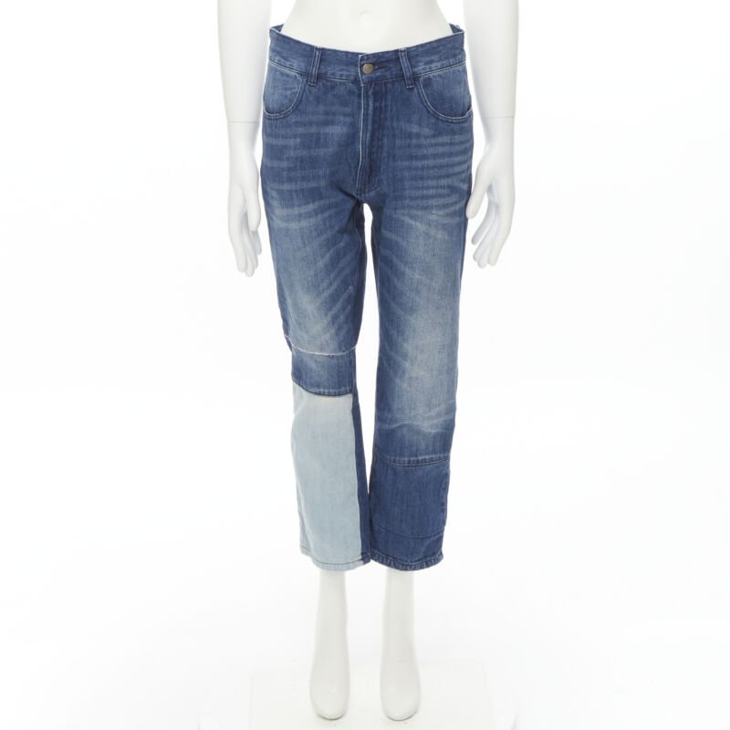 Men's Maison Margiela washed denim patchwork cropped jeans