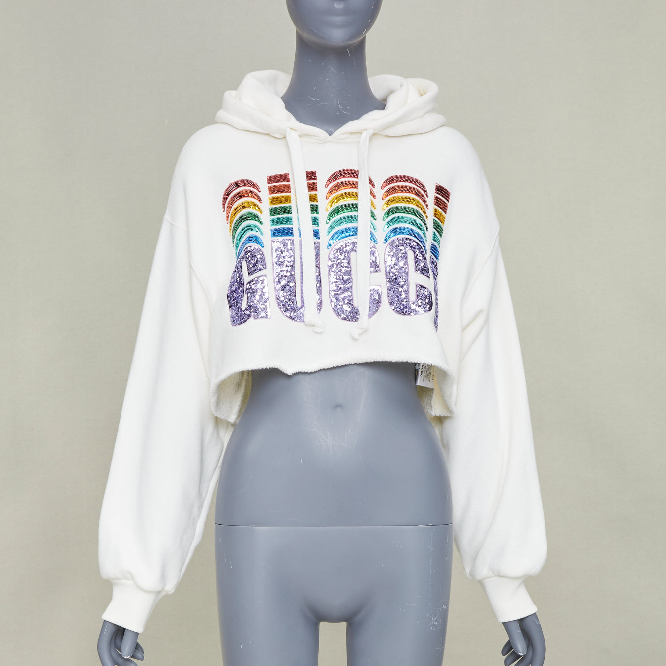 Women's Gucci Rainbow Sequin Logo cropped hoodie