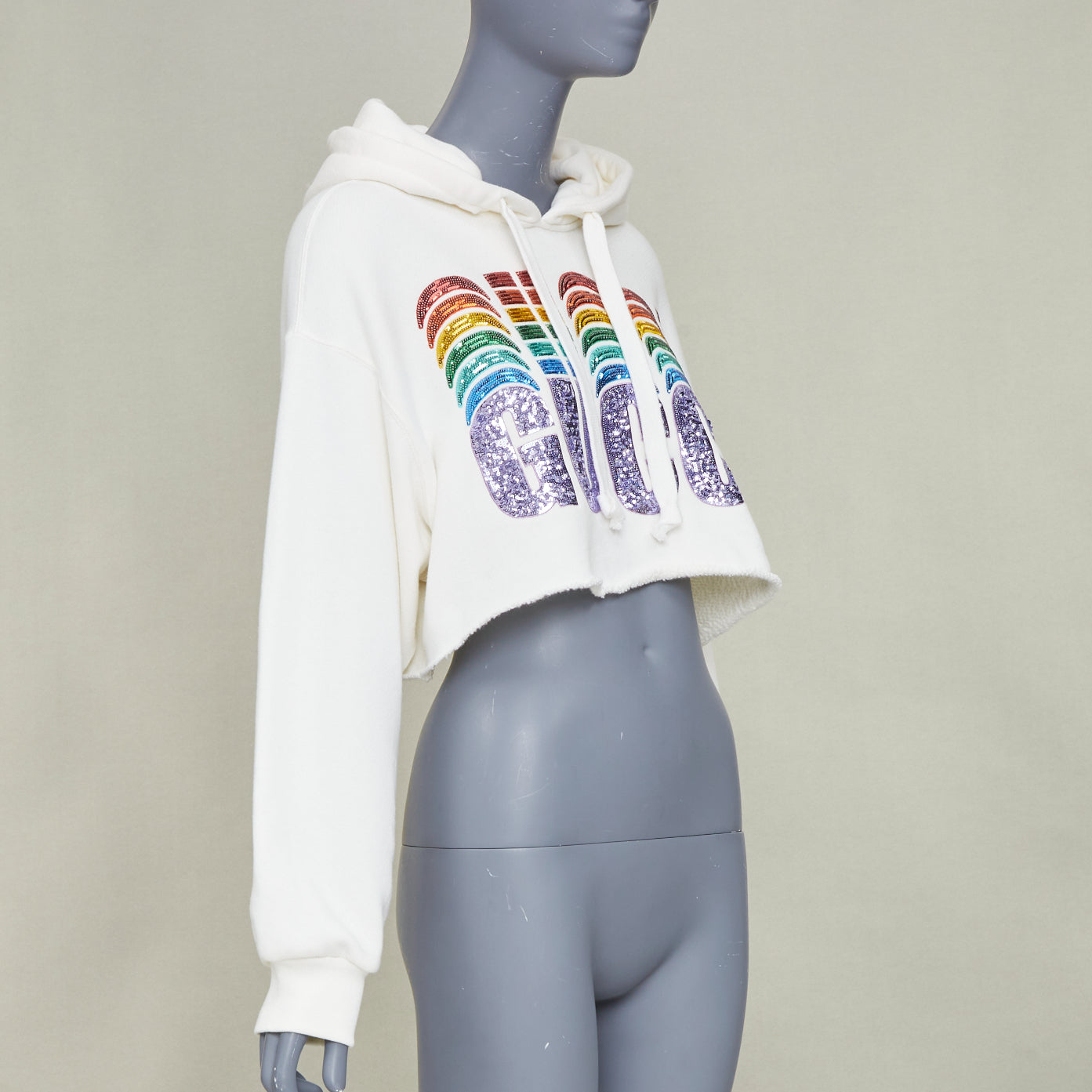 Women's Gucci Rainbow Sequin Logo cropped hoodie