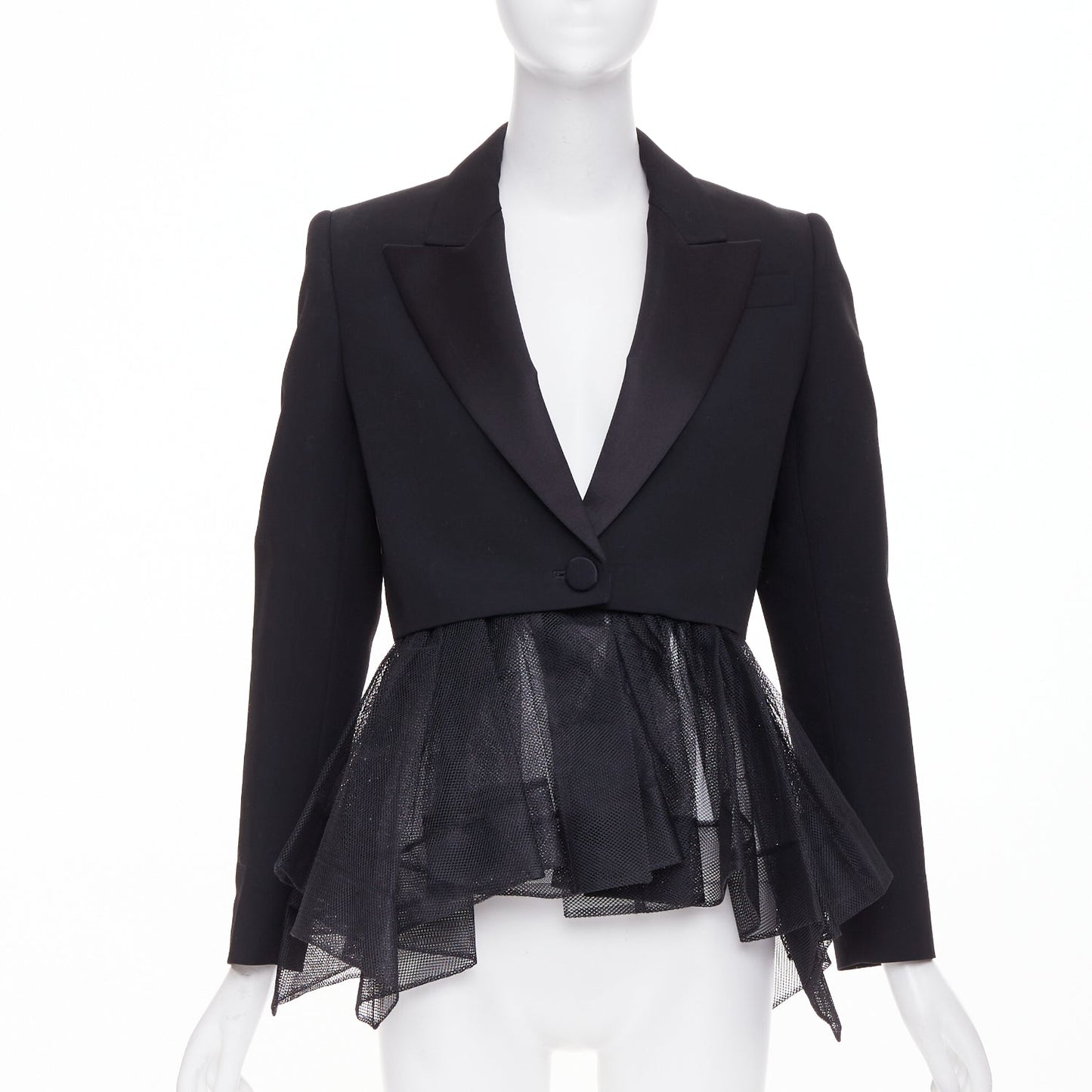 Women's Alexander McQueen wool peplum tulle tuxedo blazer