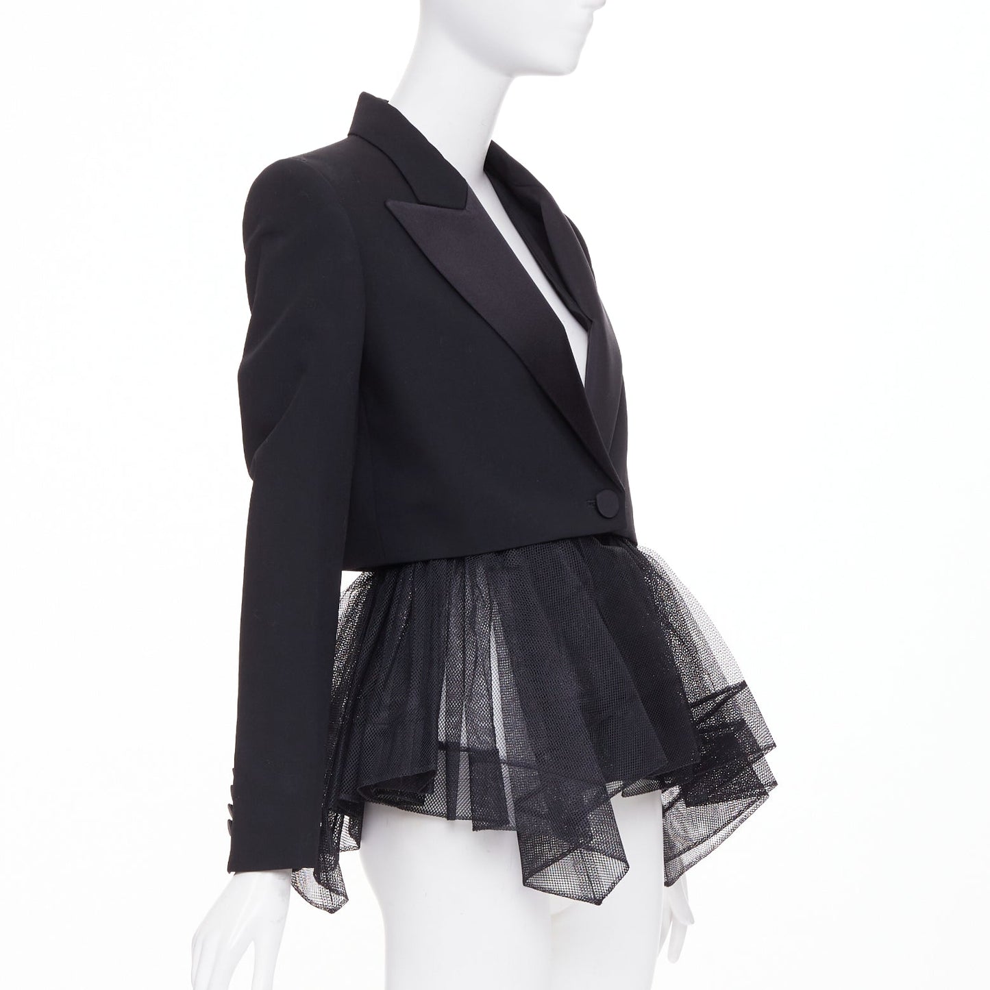 Women's Alexander McQueen wool peplum tulle tuxedo blazer