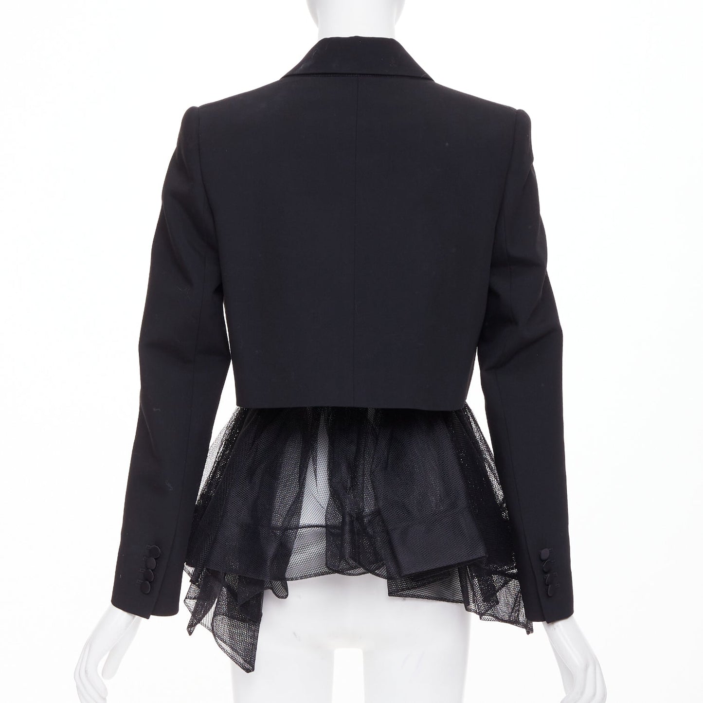 Women's Alexander McQueen wool peplum tulle tuxedo blazer