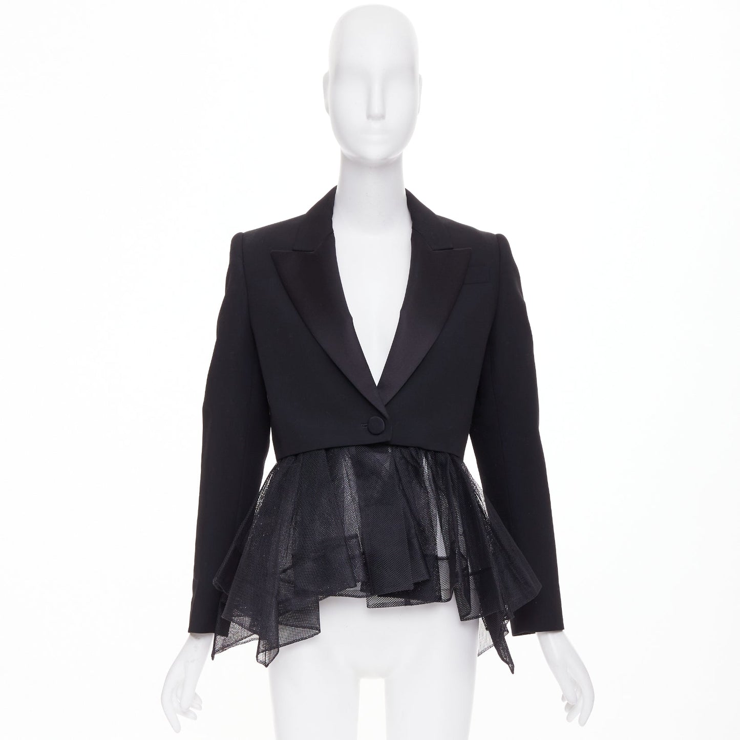 Women's Alexander McQueen wool peplum tulle tuxedo blazer