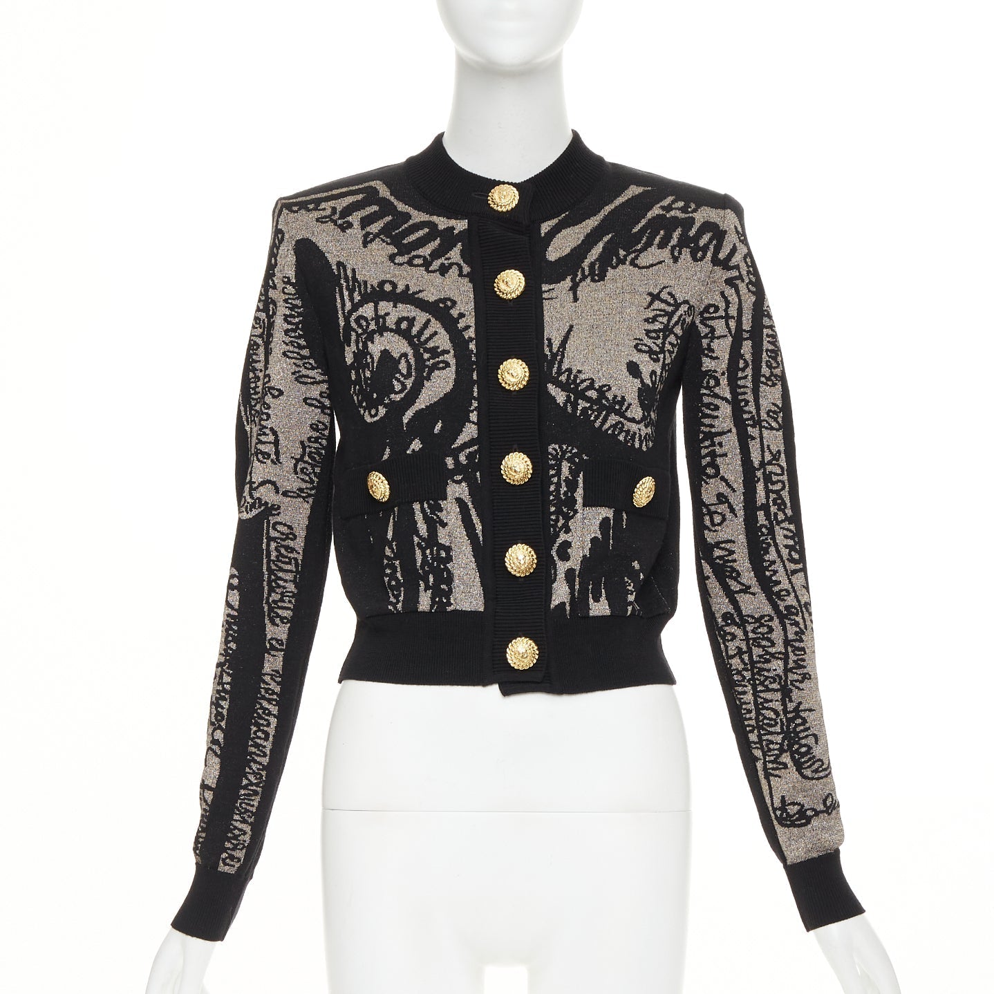 Women's Balmain wool blend metallic graphic cardigan