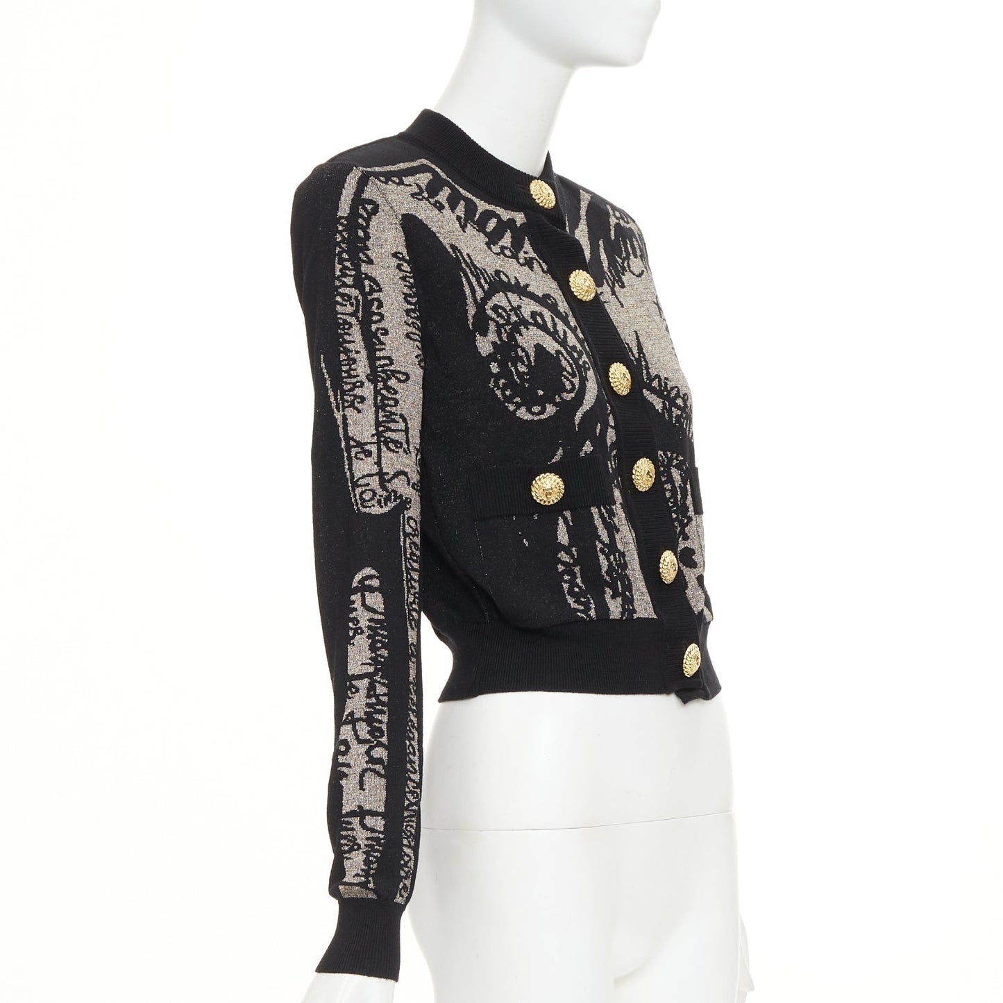 Women's Balmain wool blend metallic graphic cardigan