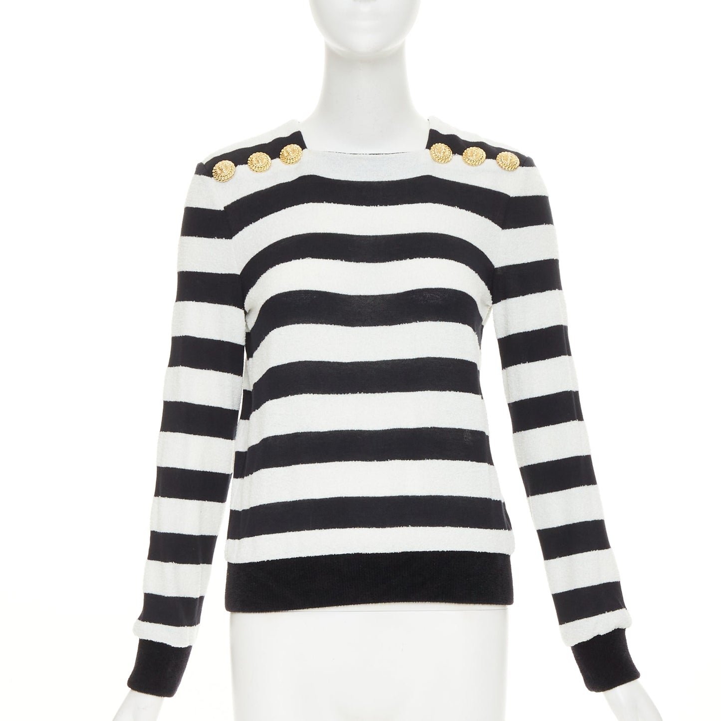Women's Balmain bold stripes gold lion buttons pullover