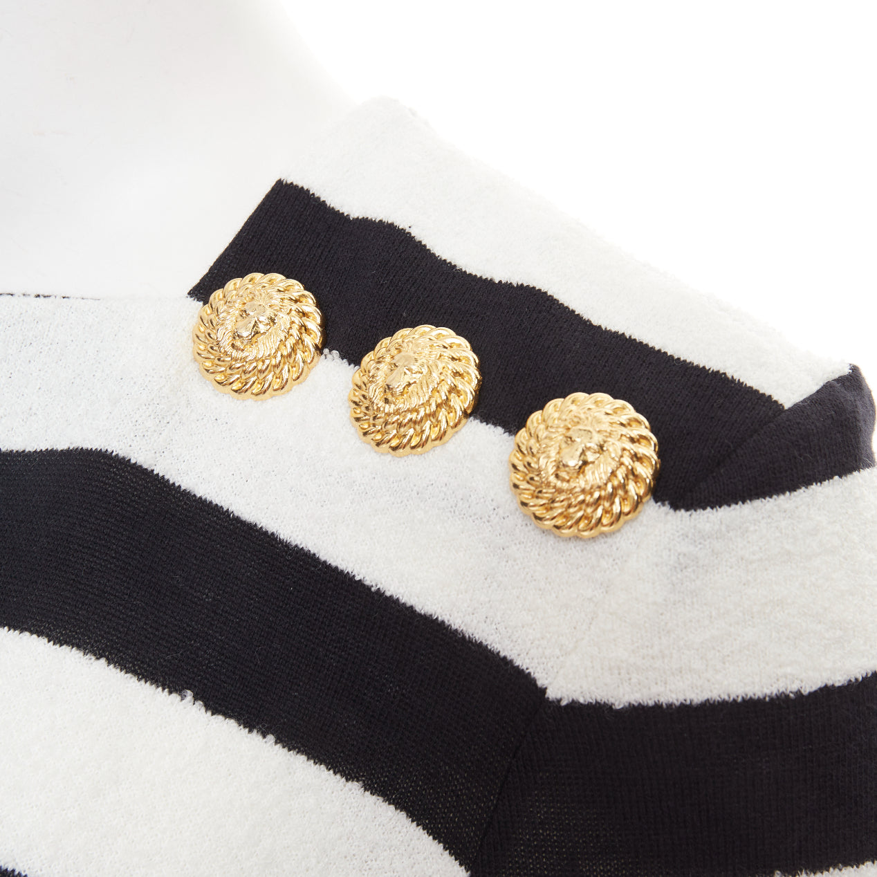 Women's Balmain bold stripes gold lion buttons pullover