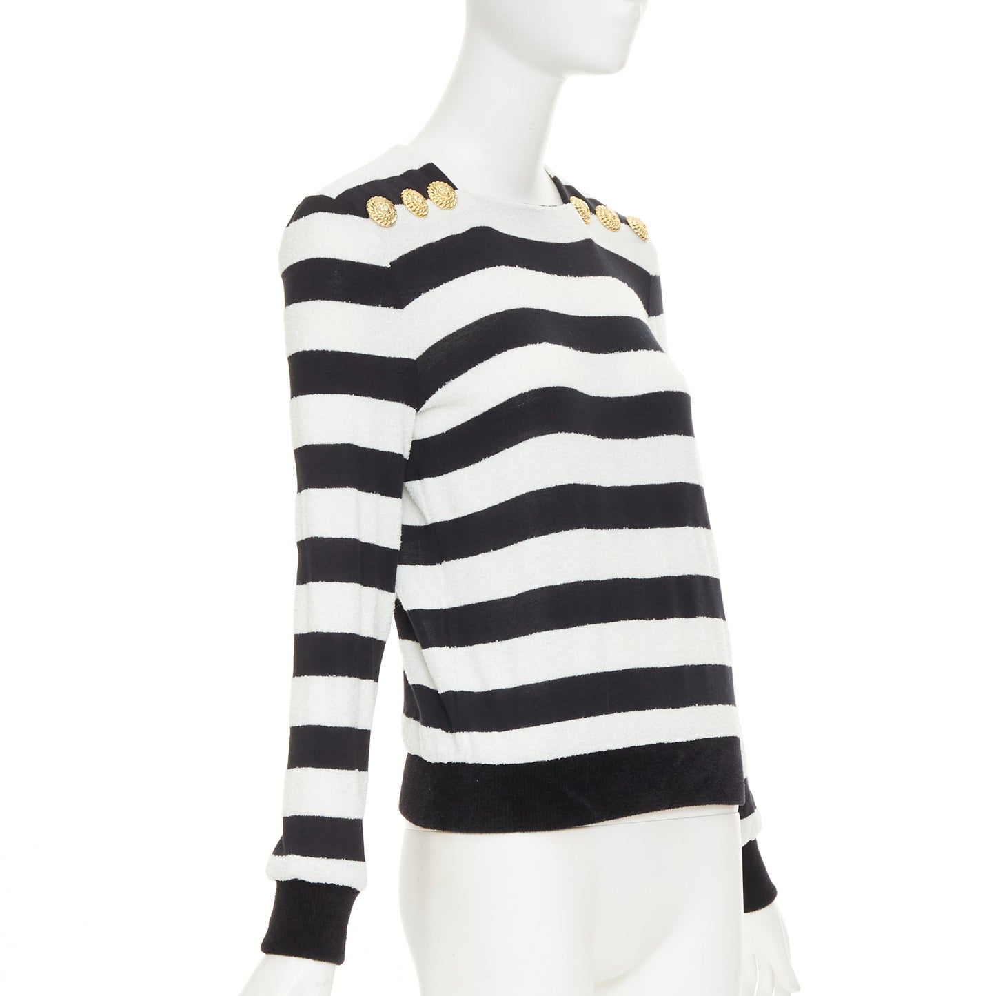 Women's Balmain bold stripes gold lion buttons pullover